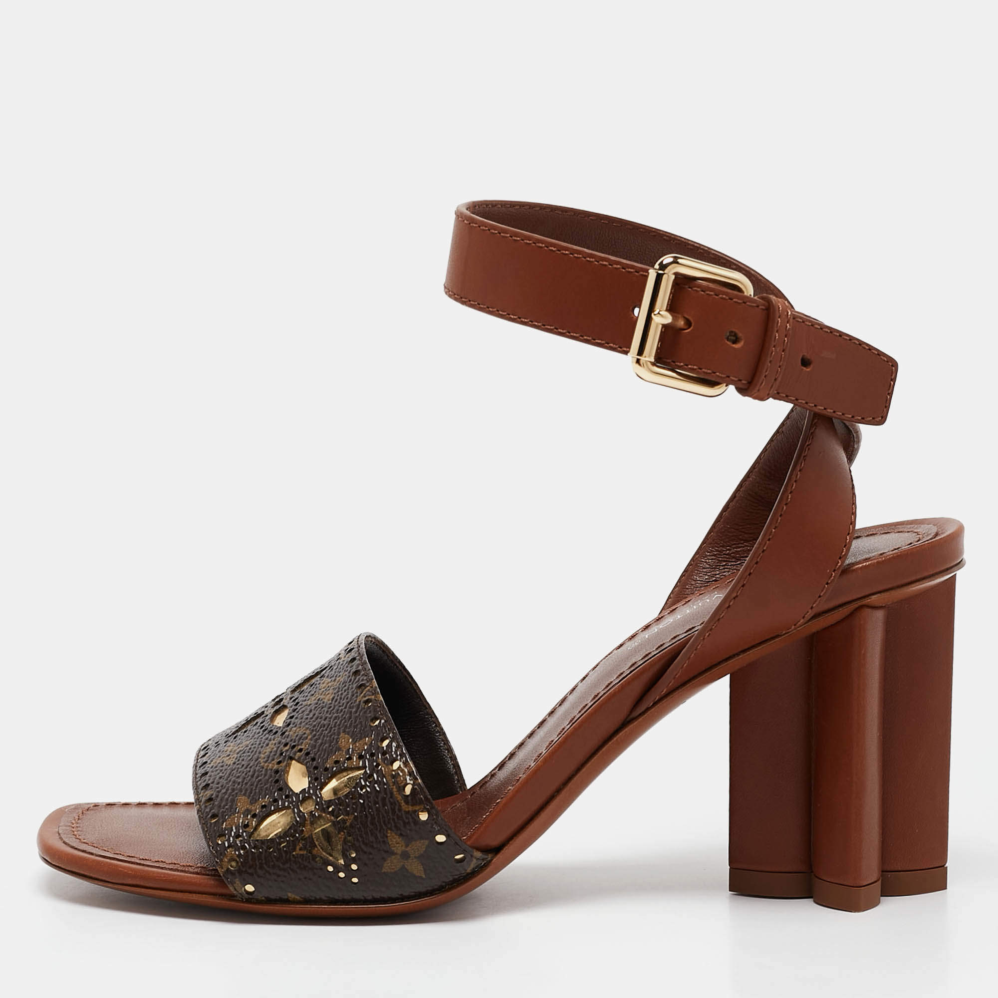 Louis Vuitton Monogram Perforated Canvas and Leather Silhouette Sandals Size 35
