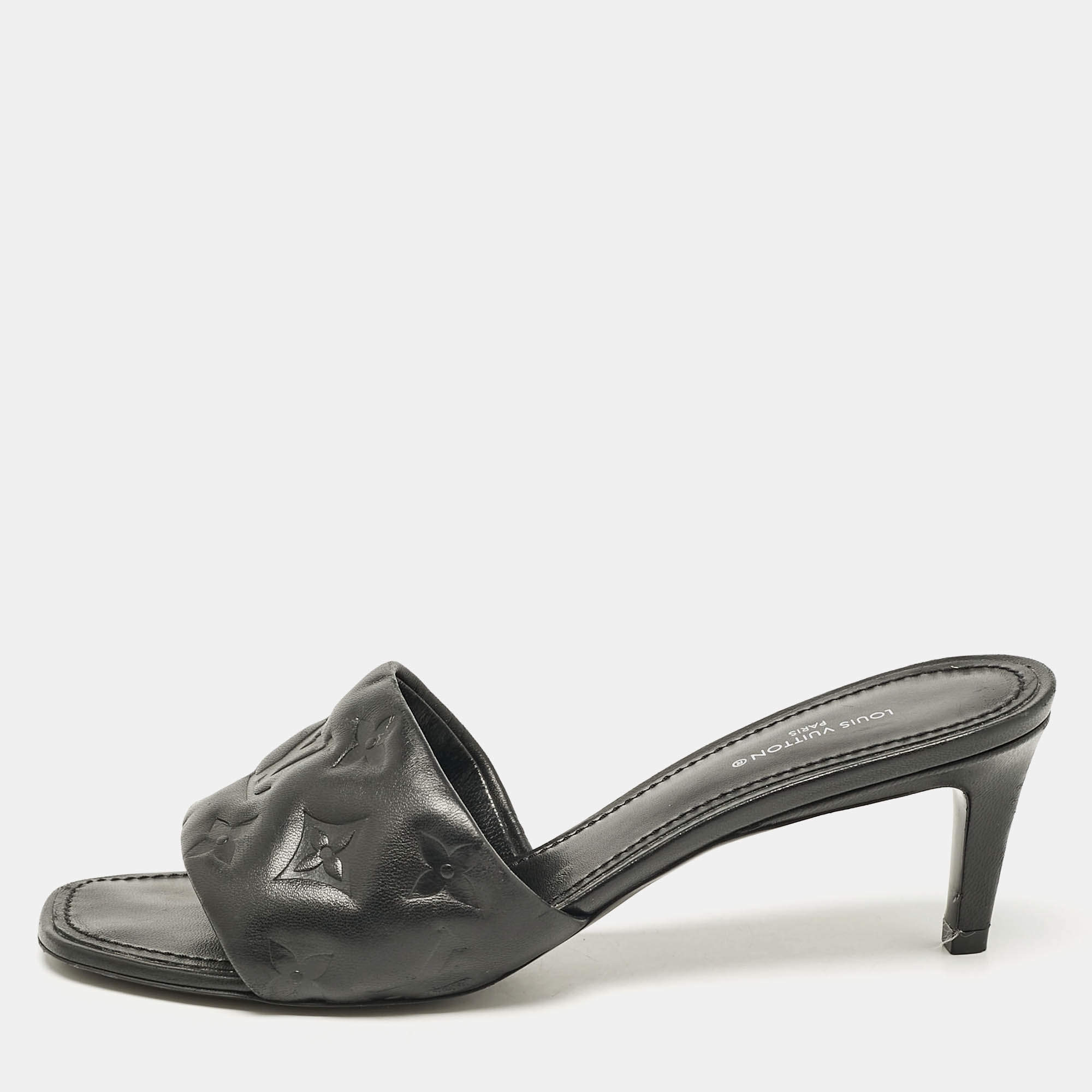 Louis Vuitton Black Leather Revival Slide Sandals Size 37