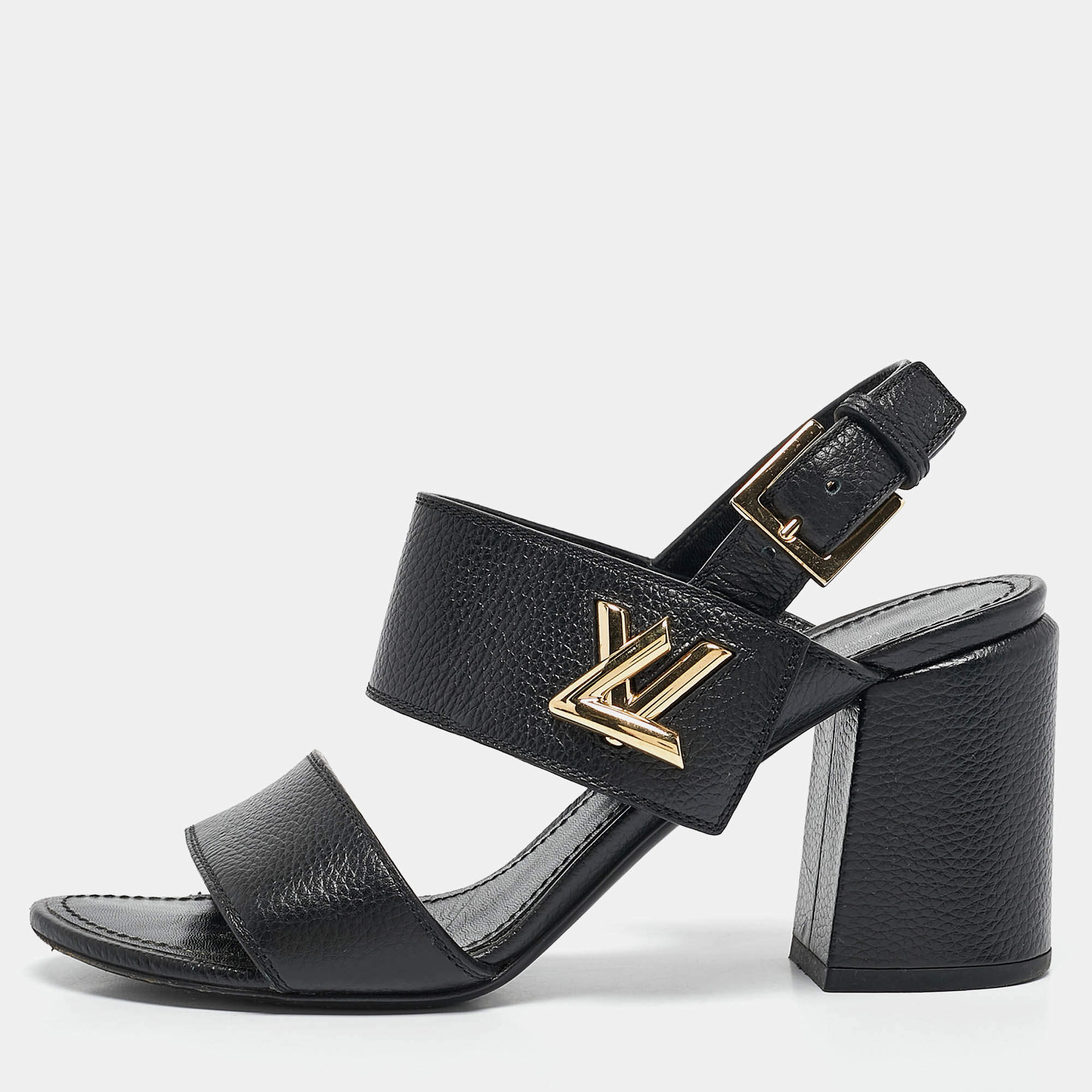 مملوكة مسبقًا Louis Vuitton Black Leather Horizon Sandals Size 37