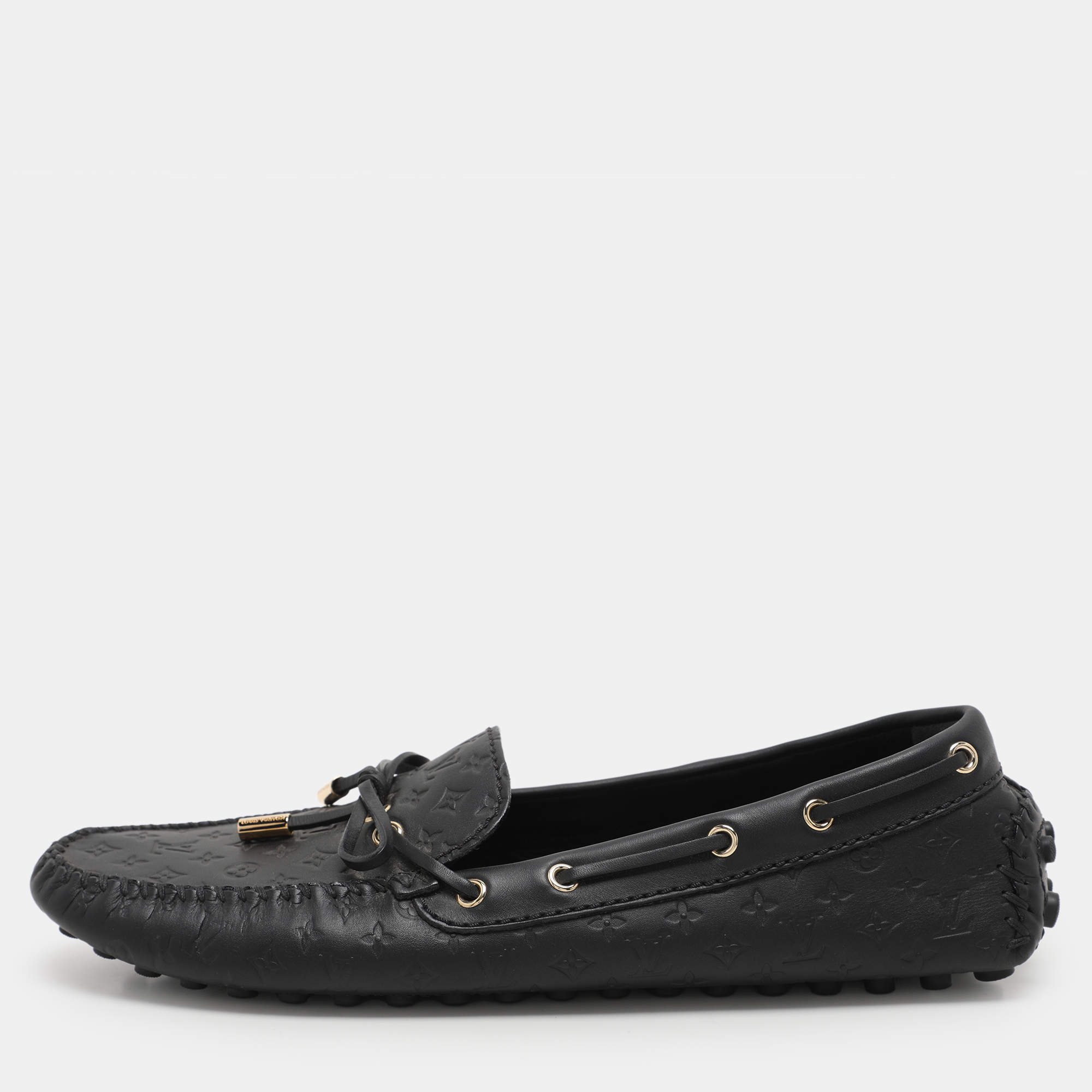 Louis Vuitton Black Monogram Empreinte Leather Gloria Loafers Size 41