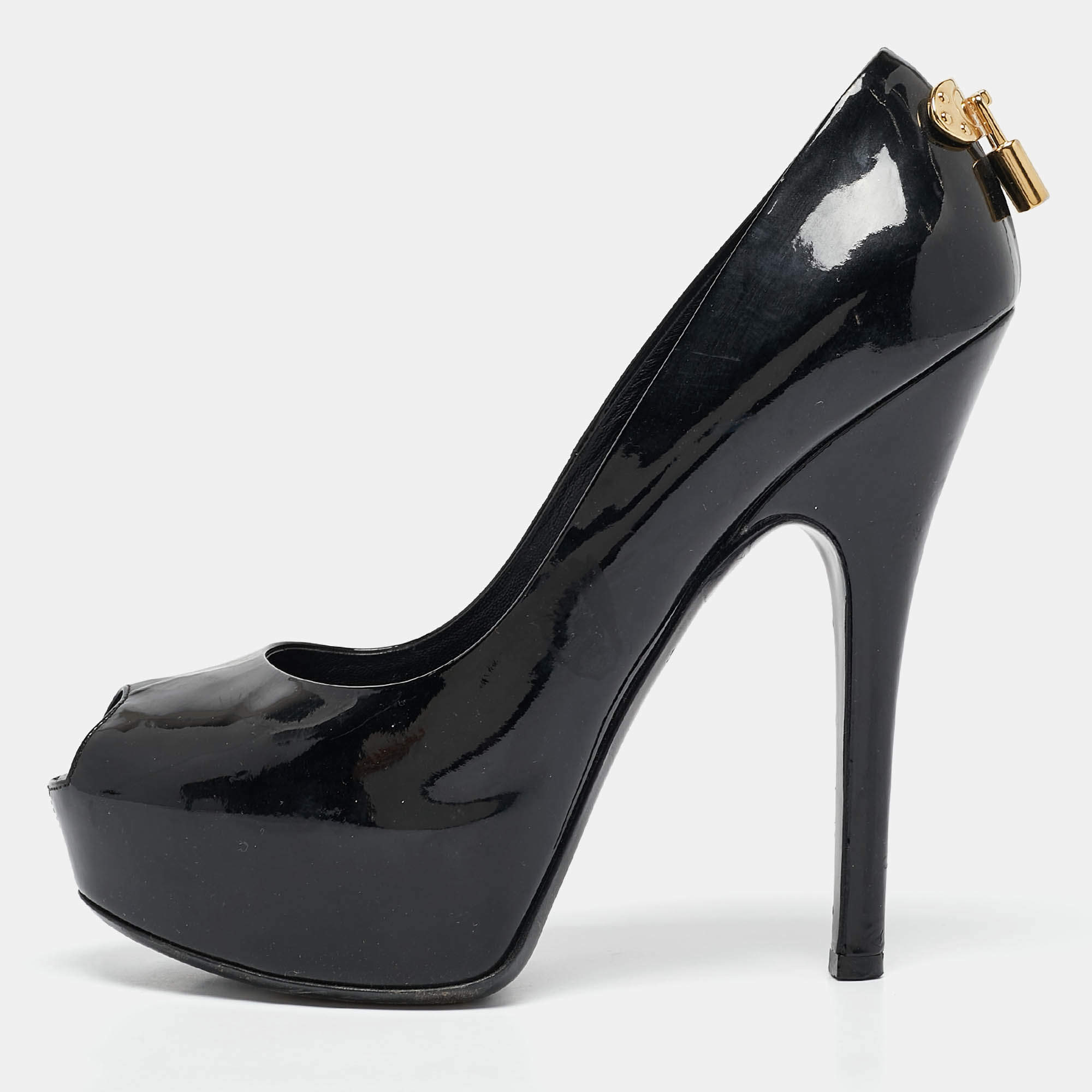 Pre Owned حذاء كعب عالي لويس فيتون أوه ريلي ! جلد أسود لامع مقاس 37.5