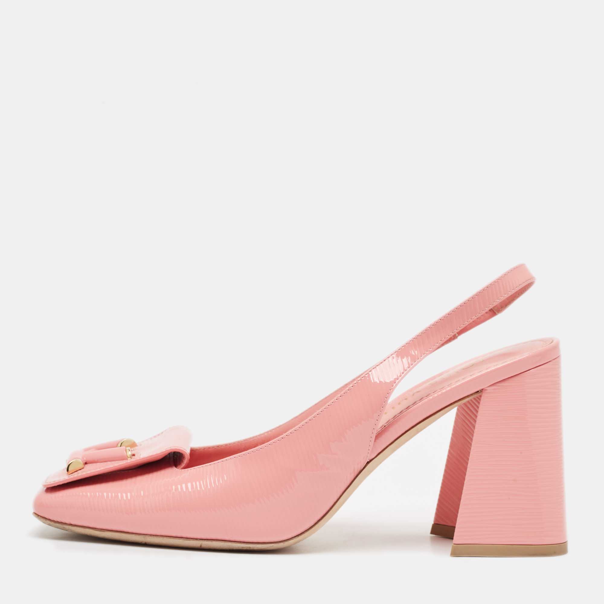 Louis Vuitton Pink Patent Leather Slingback Pumps Size 38