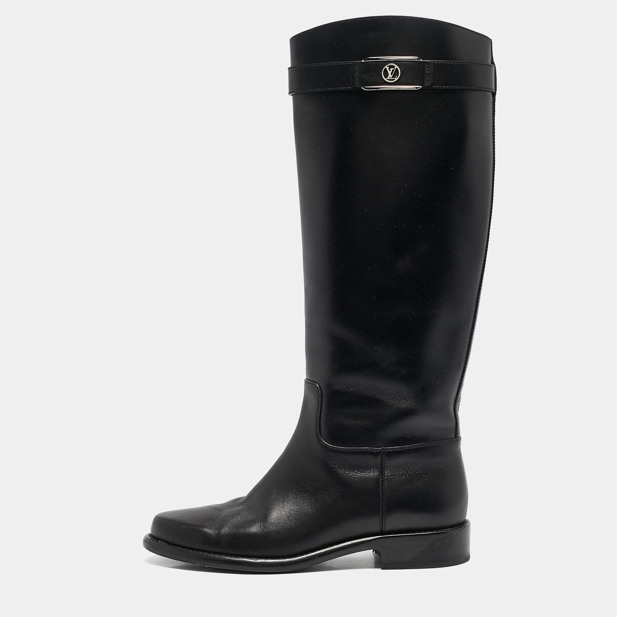 مملوكة مسبقًا Louis Vuitton Black Leather Logo Knee Length Boots Size 38