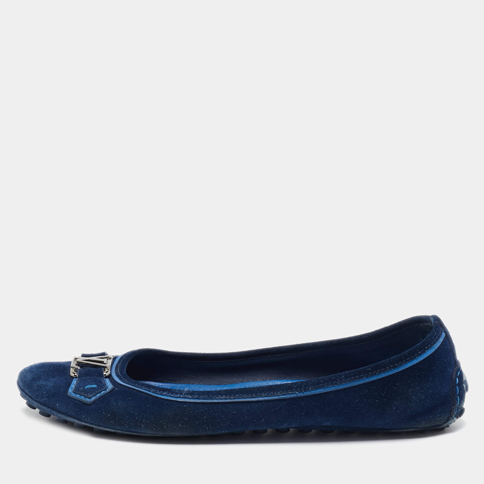 Louis Vuitton Navy Blue Suede Oxford Ballet Flats Size 39