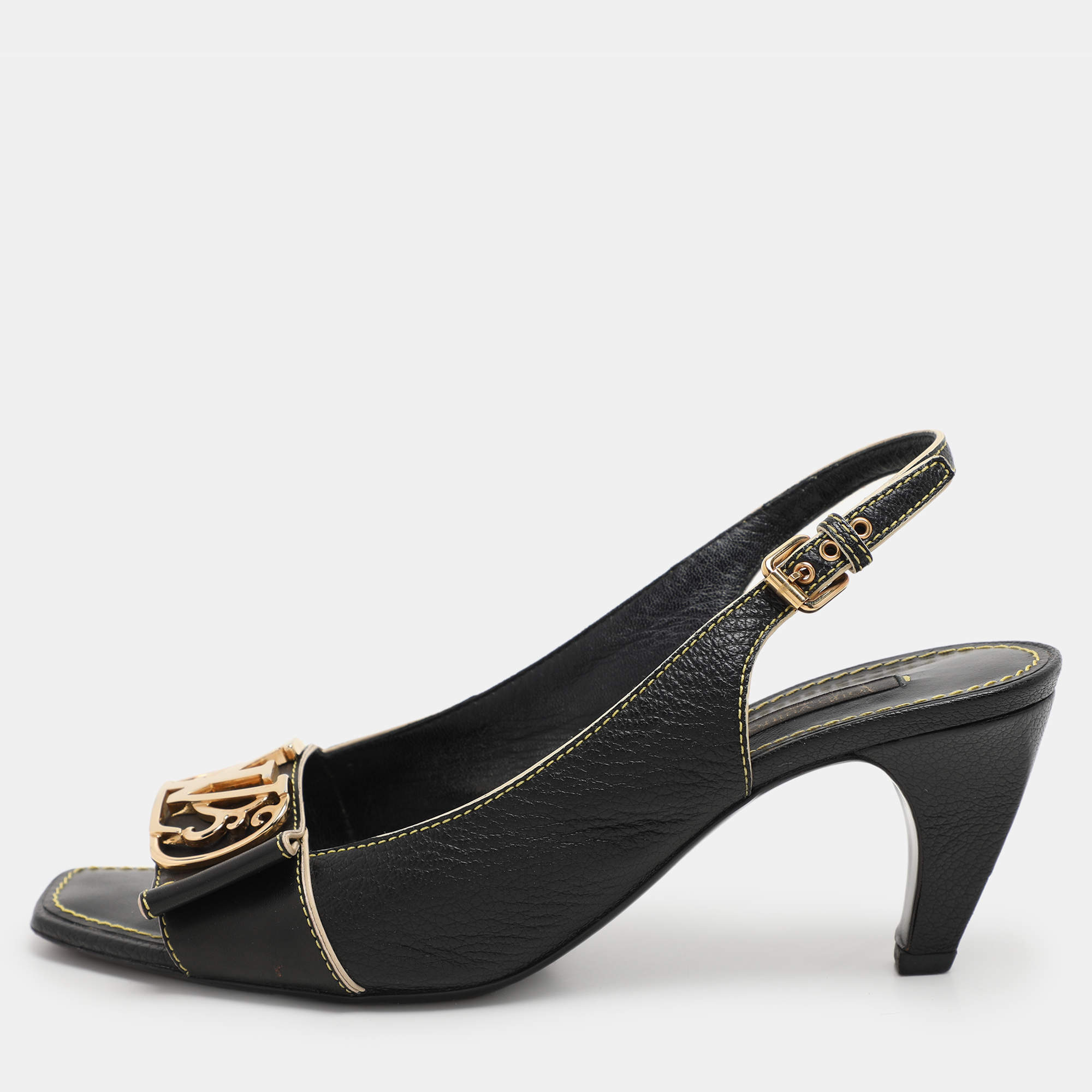 Louis Vuitton Black Leather Slide Sandals Size 38