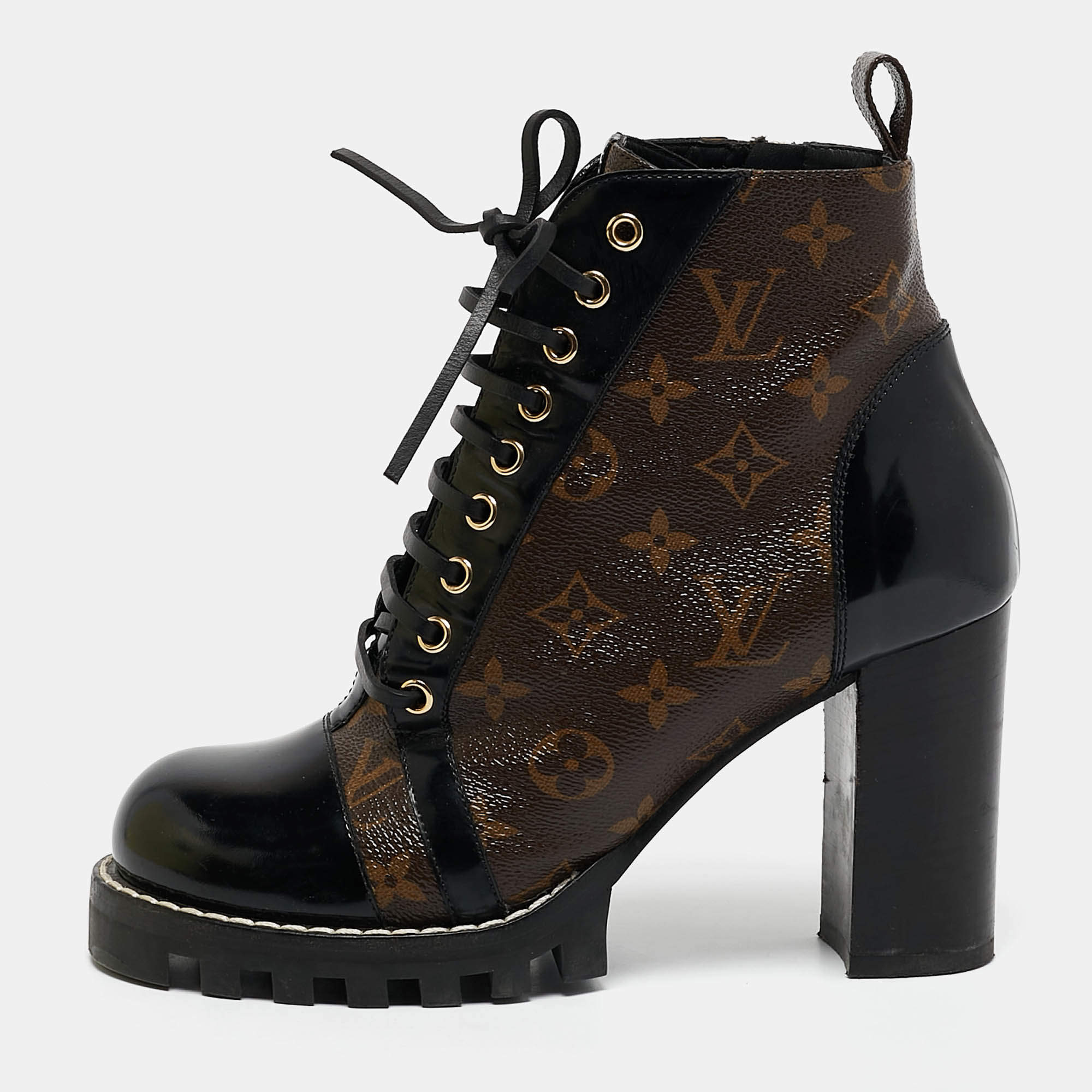 Louis Vuitton Brown/Black Monogram Canvas and Leather Star Trail Ankle Length Boots Size 40