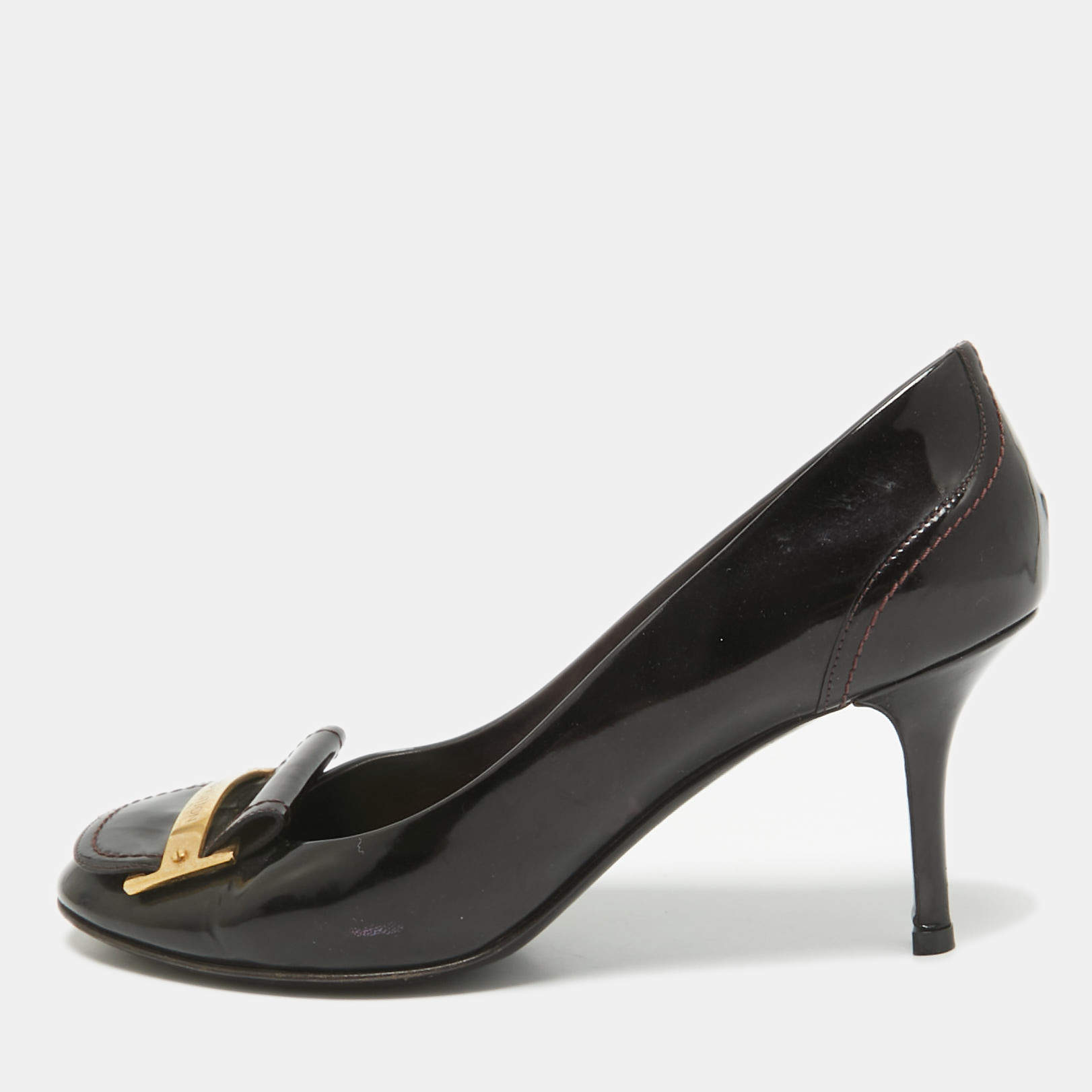 Louis Vuitton Amarante Patent Leather Metal Logo Pumps Size 40