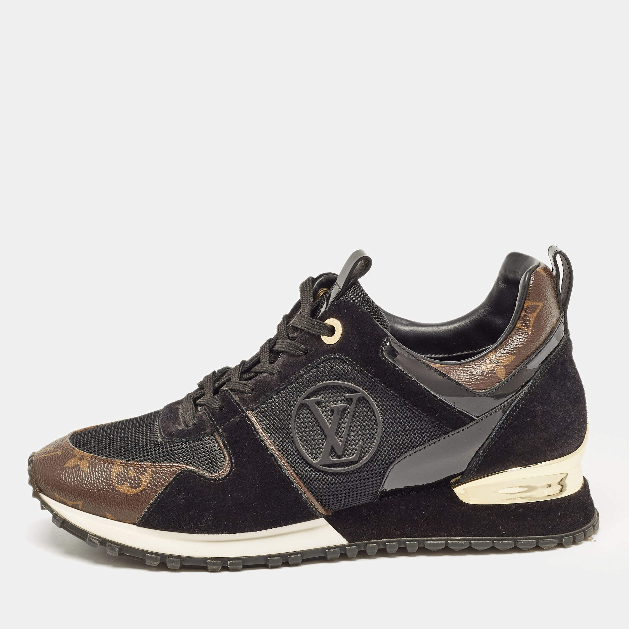 Louis Vuitton Black/Brown Mesh and Monogram Canvas Run Away Sneakers Size 40