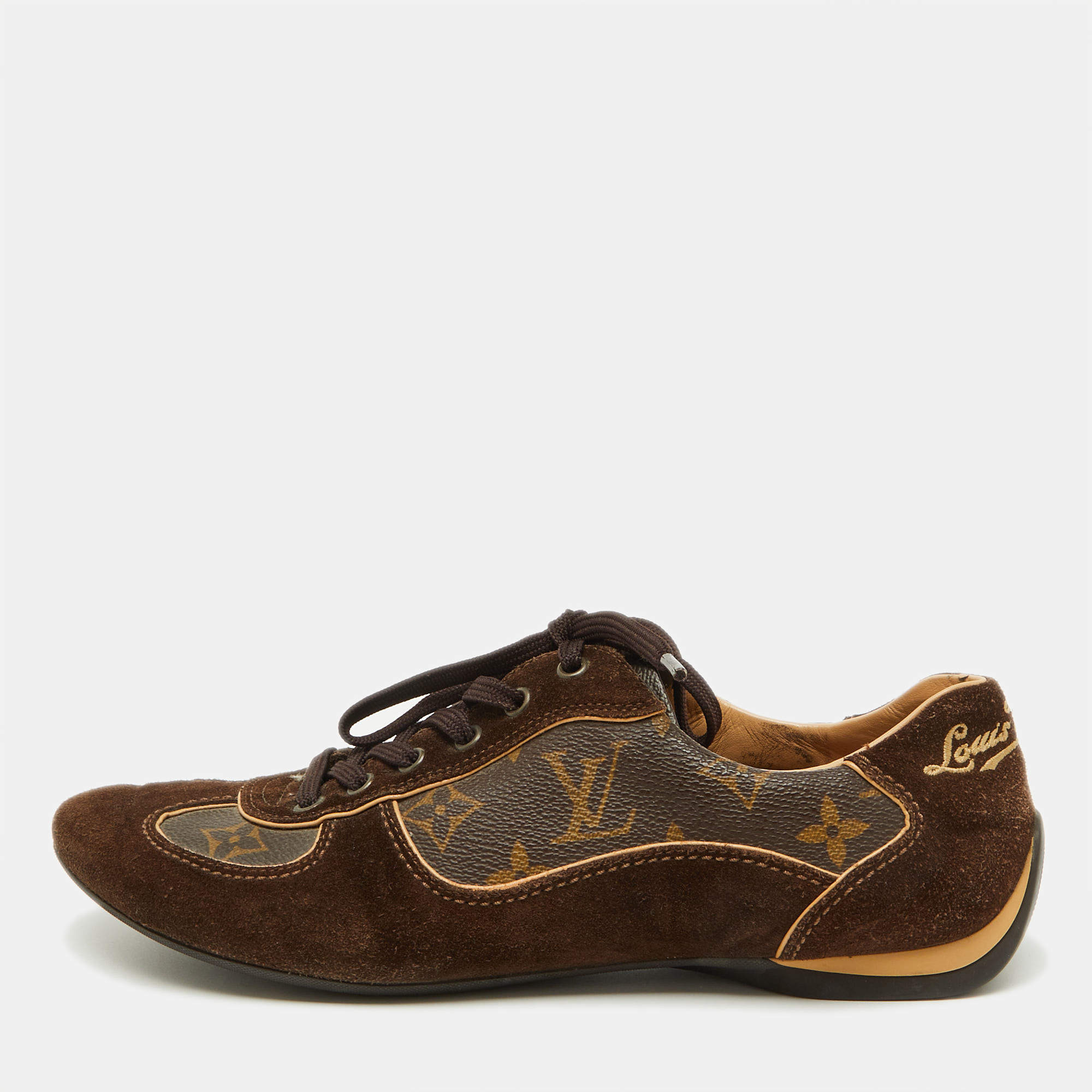 Louis Vuitton Brown Suede and Monogram Canvas Energie Sneakers Size 37.5