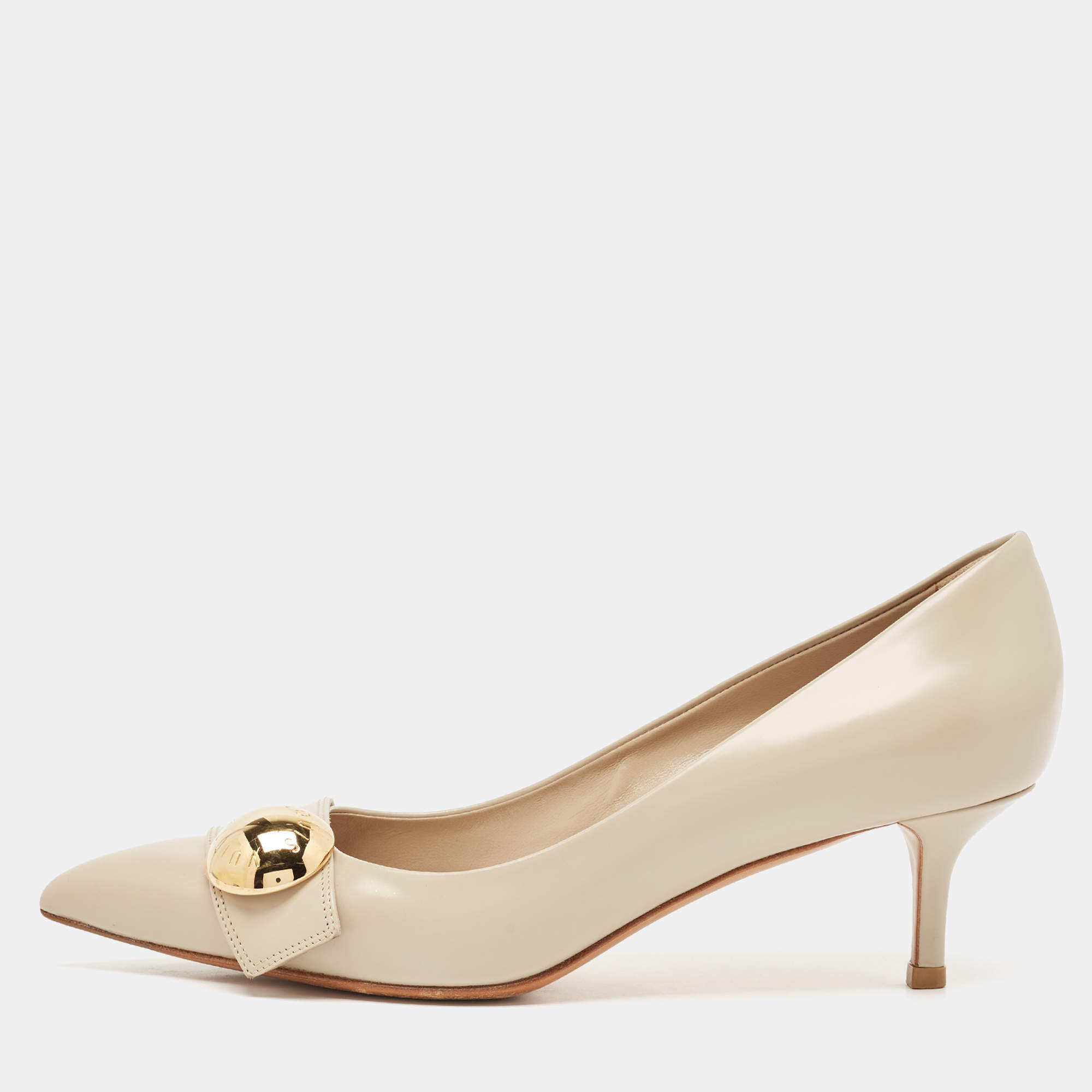 Pre Owned Louis Vuitton Grey Leather Pointed Toe Pumps Size 38