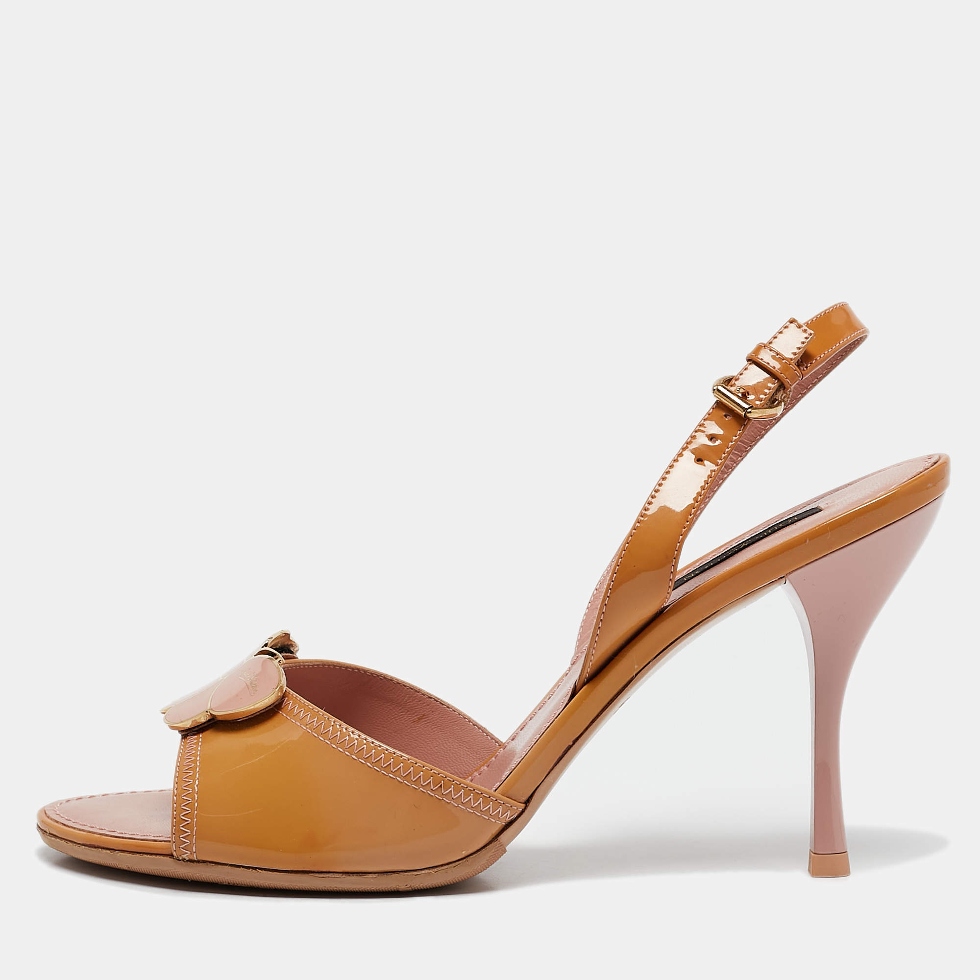 Louis Vuitton Brown Patent Leather Slingback Sandals Size 40