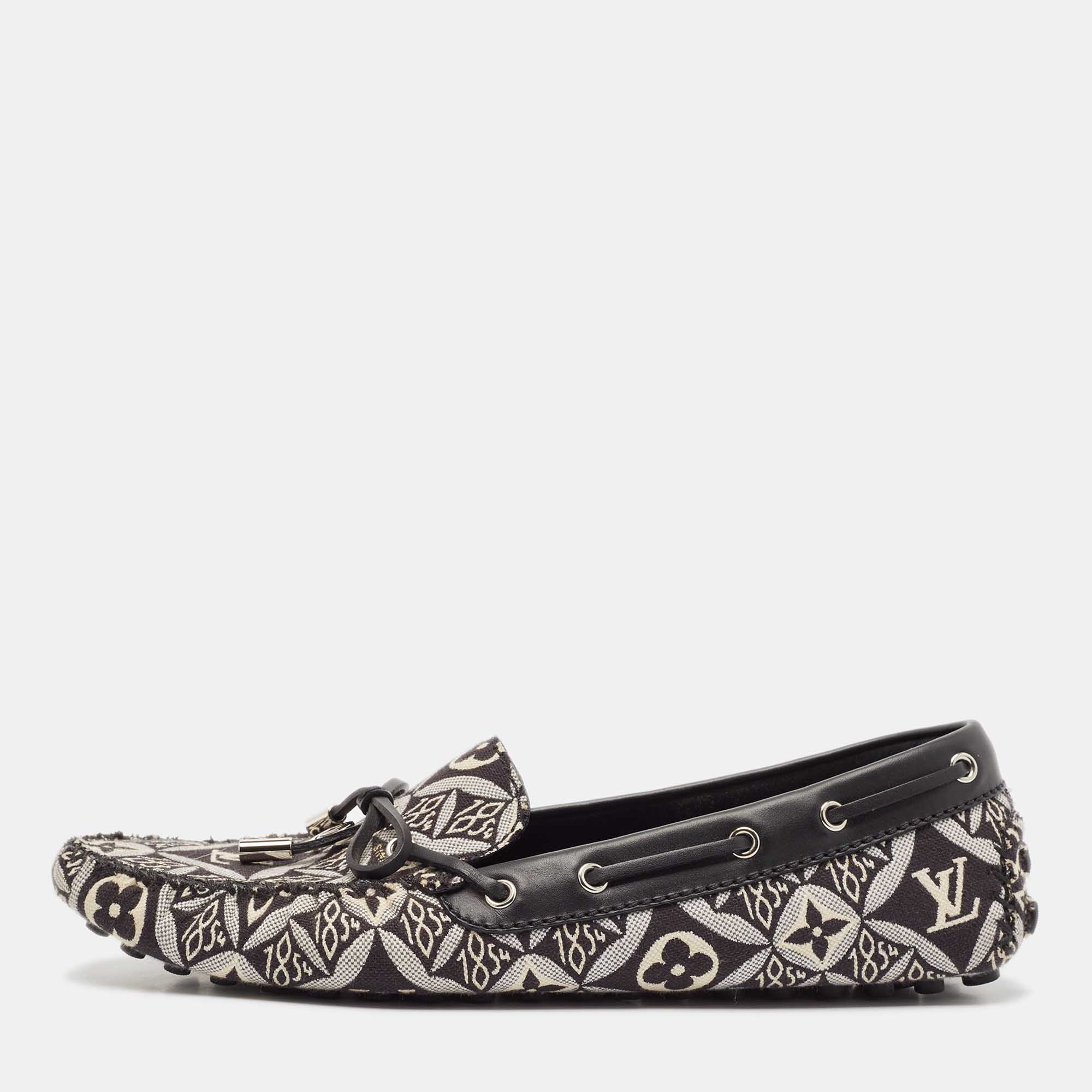 Louis Vuitton Black/White Canvas and Leather Gloria Loafers Size 39.5