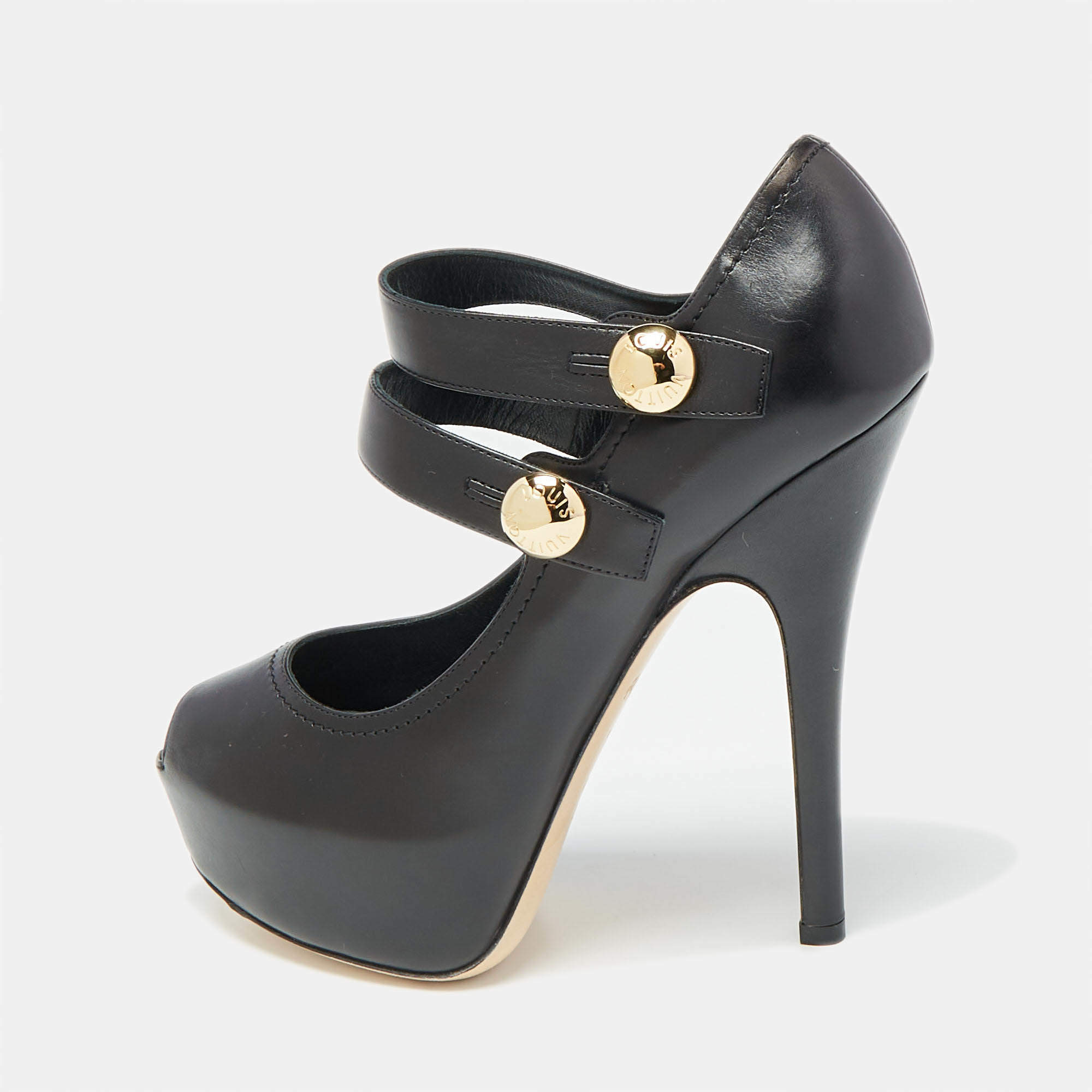 Louis Vuitton Black Leather Mary Jane Pumps Size 37.5