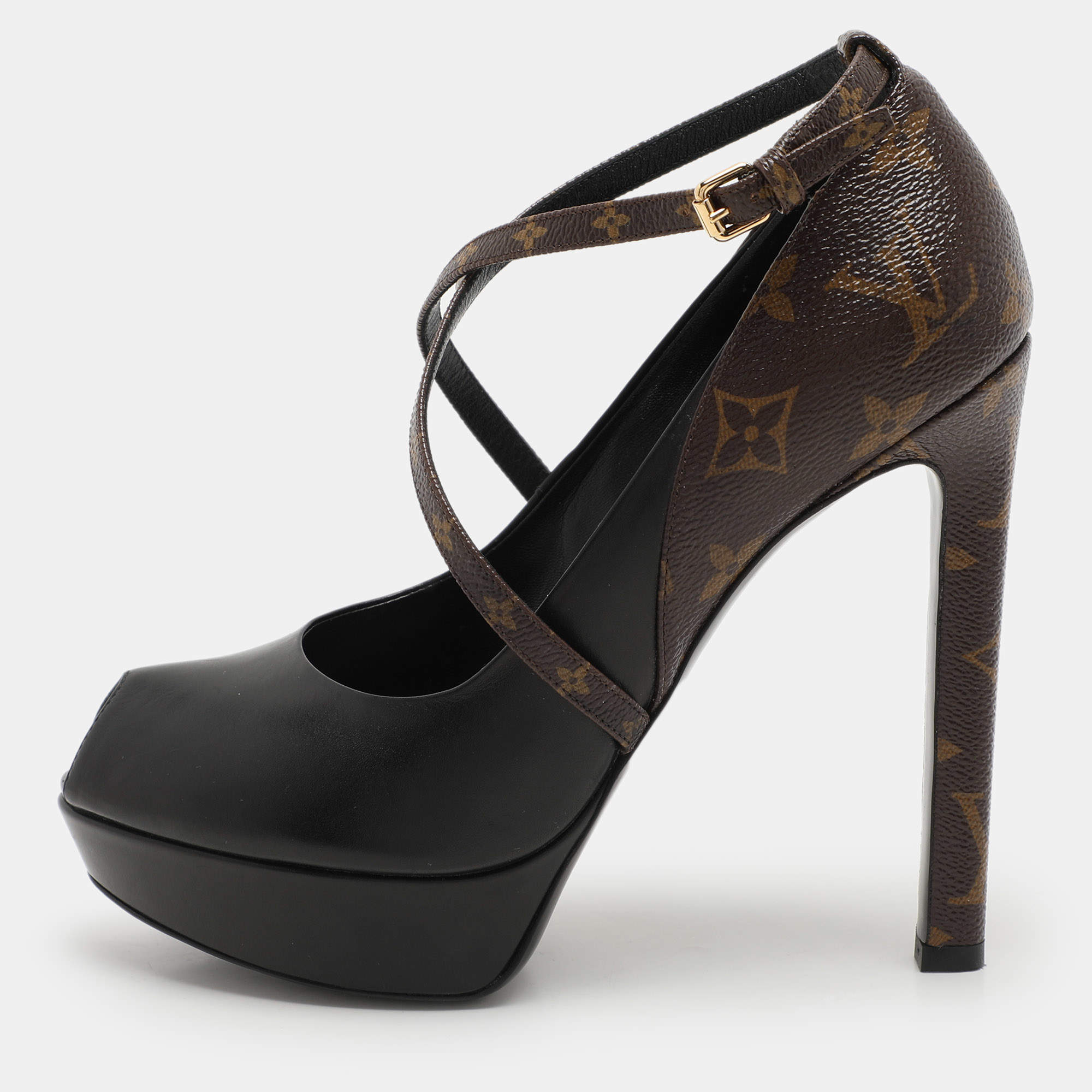Louis Vuitton Black Monogram Canvas and Leather Temptation Pumps Size 37.5
