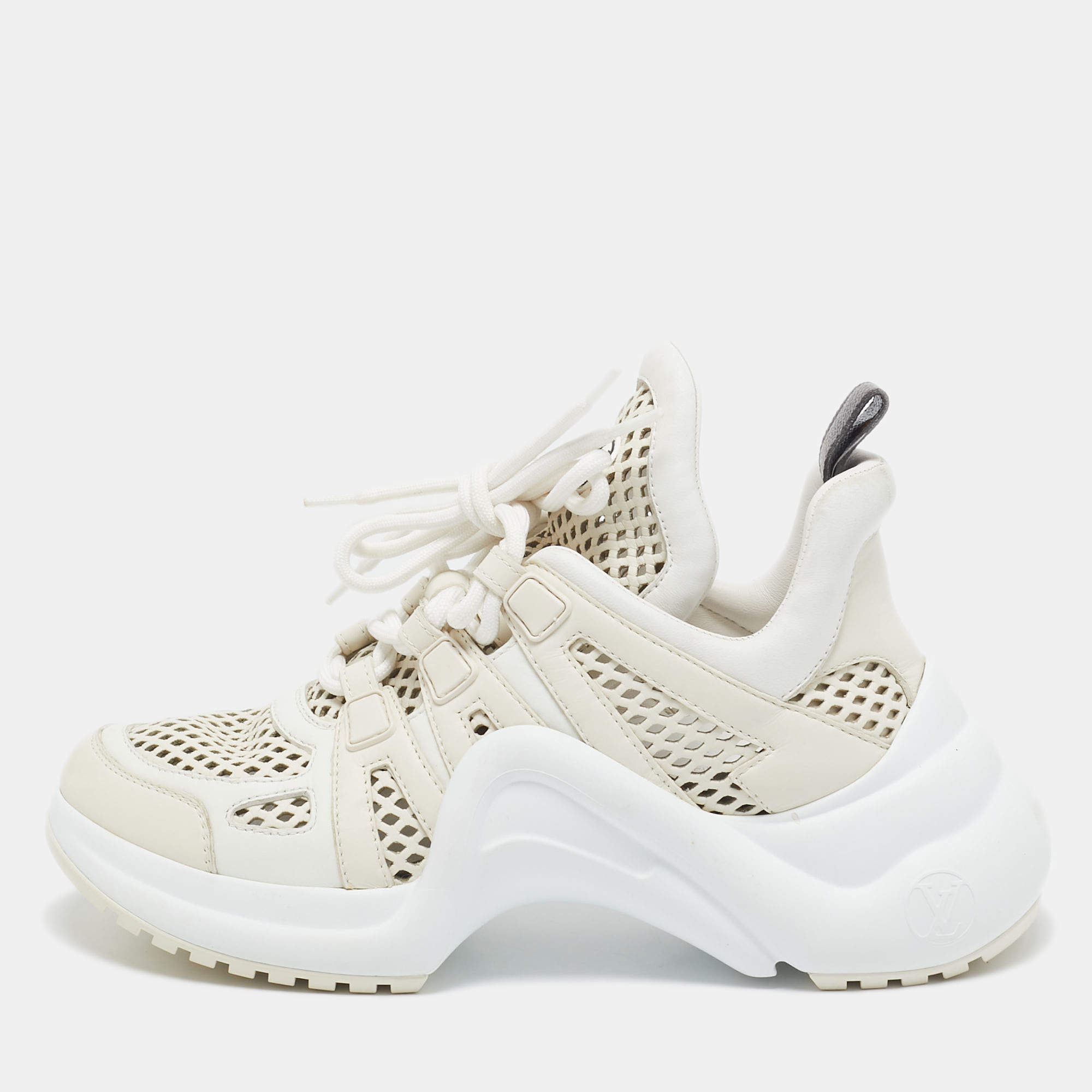 Louis Vuitton Cream Leather Archlight Lace Up Sneakers Size 39
