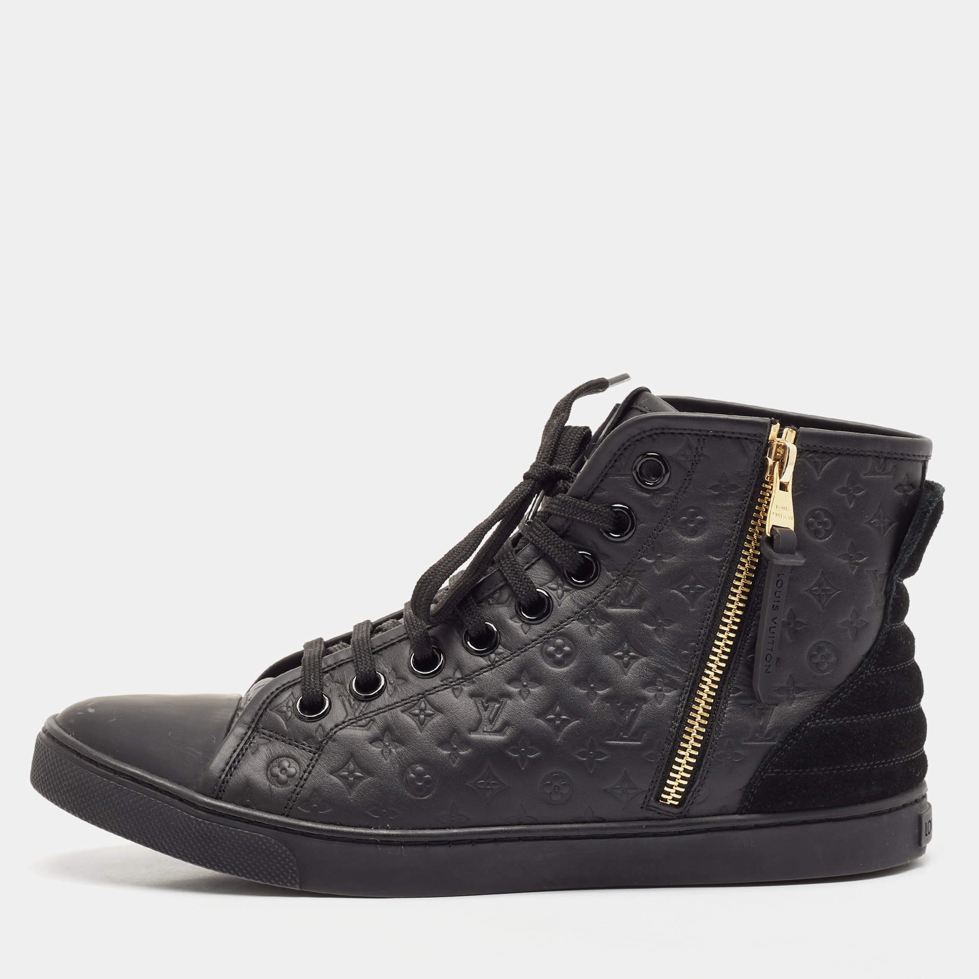 Louis Vuitton Black Leather and Rubber Punchy High Top Sneakers Size 39
