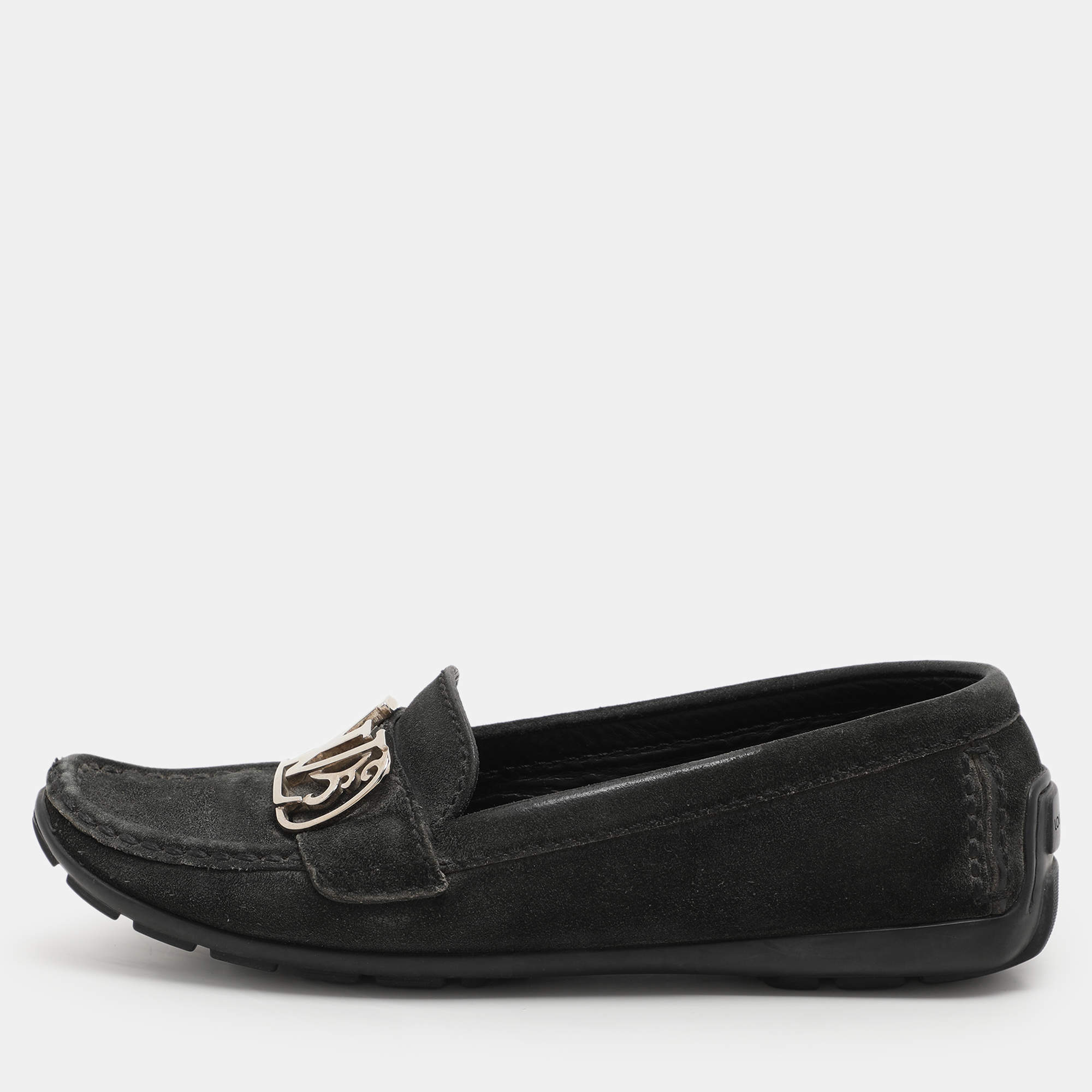 Louis Vuitton Black Suede Initiales Loafers Size 36.5