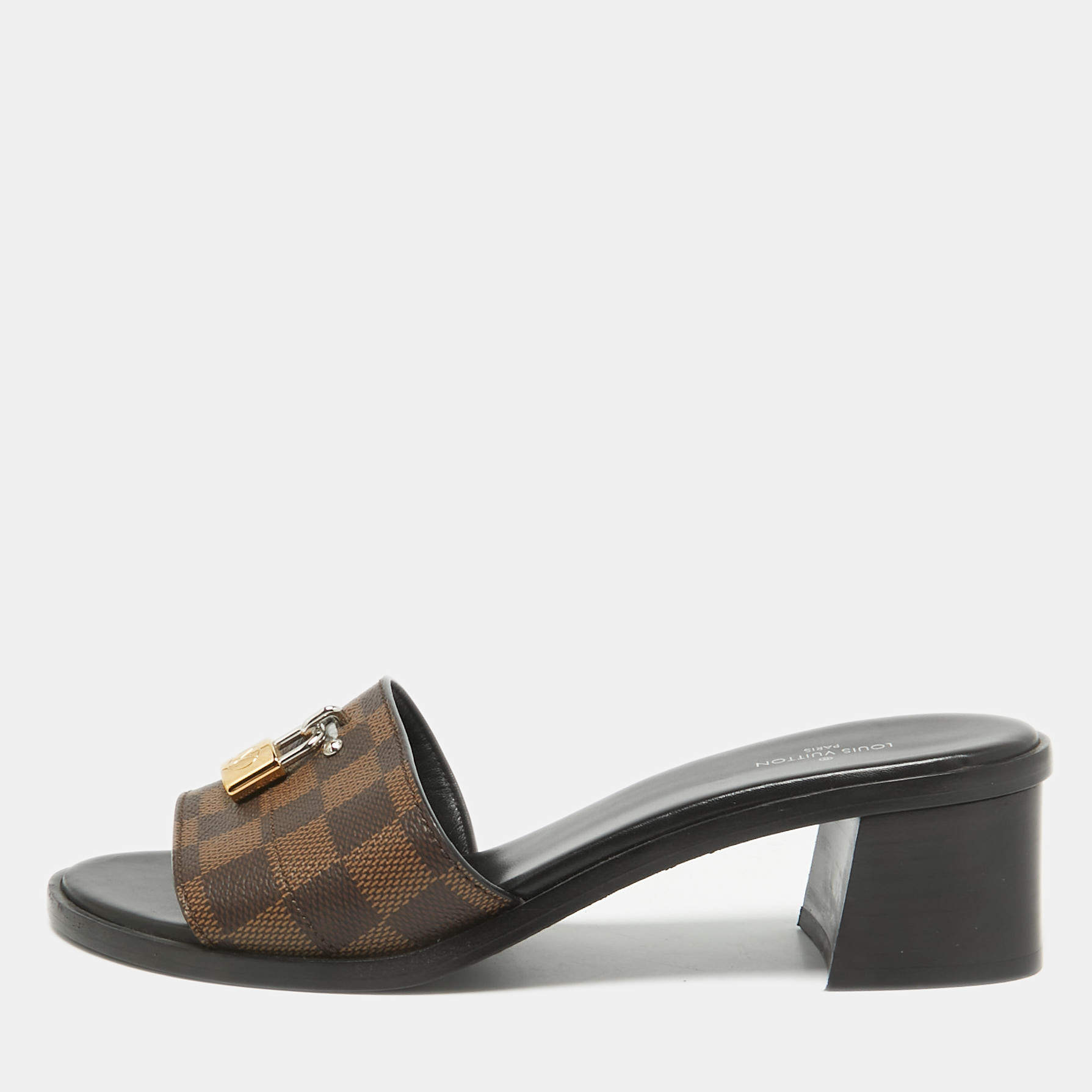Louis Vuitton Brown Coated Canvas Lock It Slide Sandals Size 38