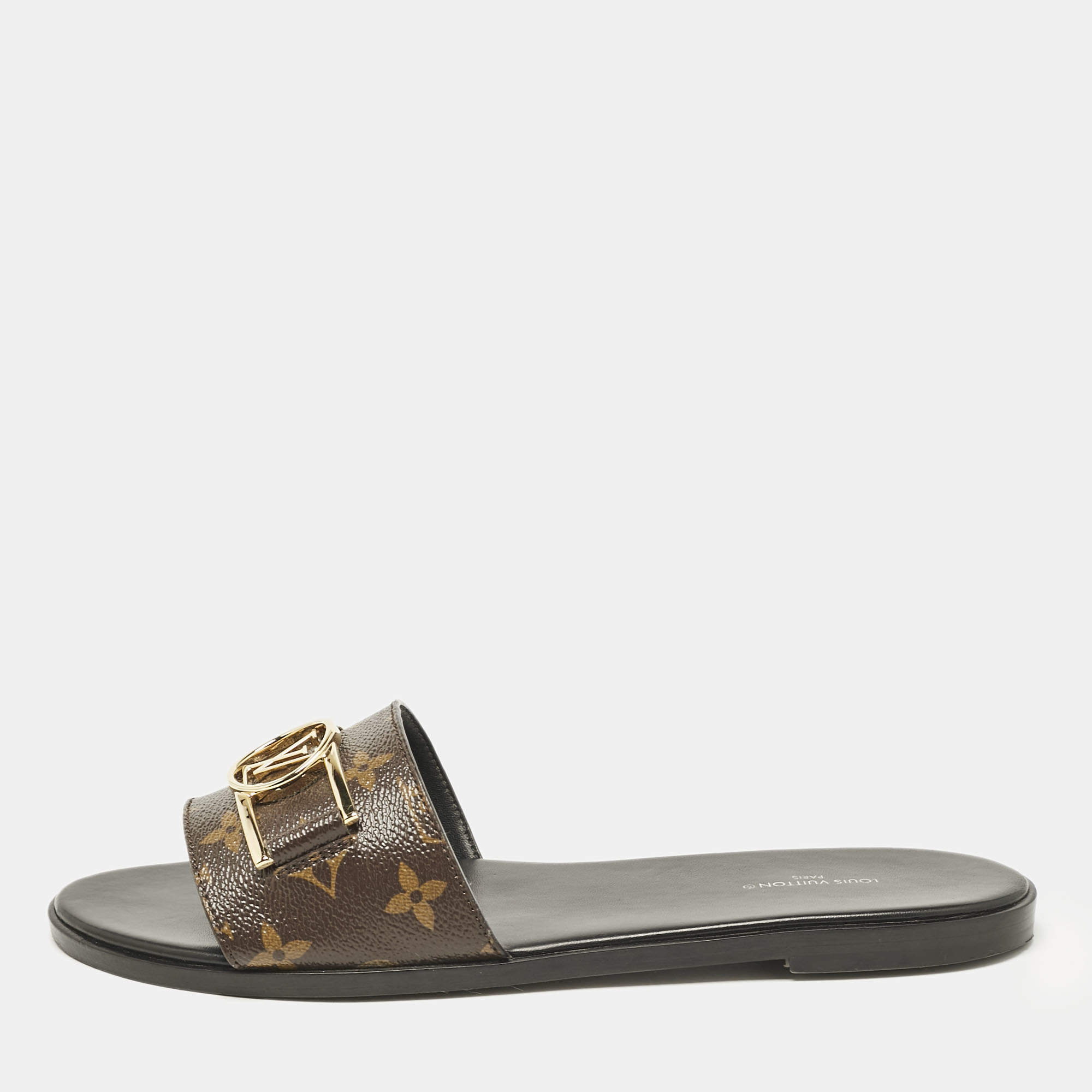 Louis Vuitton Monogram Canvas Lock It Flat Slides Size 41