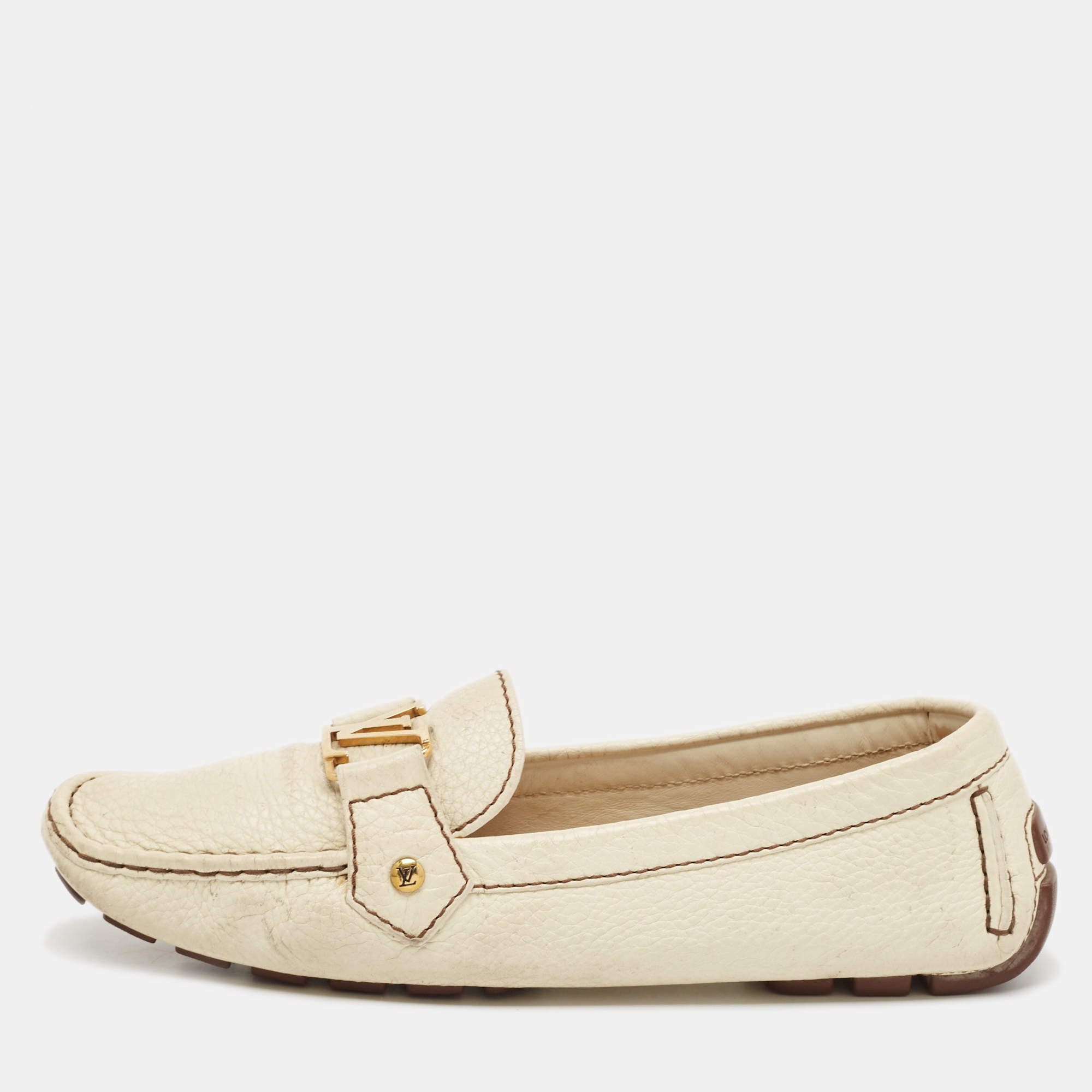 Louis Vuitton Cream Leather Oxford Loafers Size 40