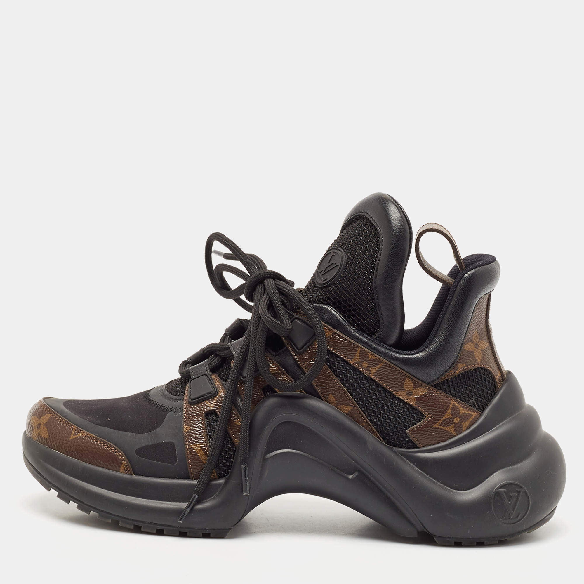 Louis Vuitton Black/Brown Mesh and Monogram Canvas Archlight Sneakers Size 37.5
