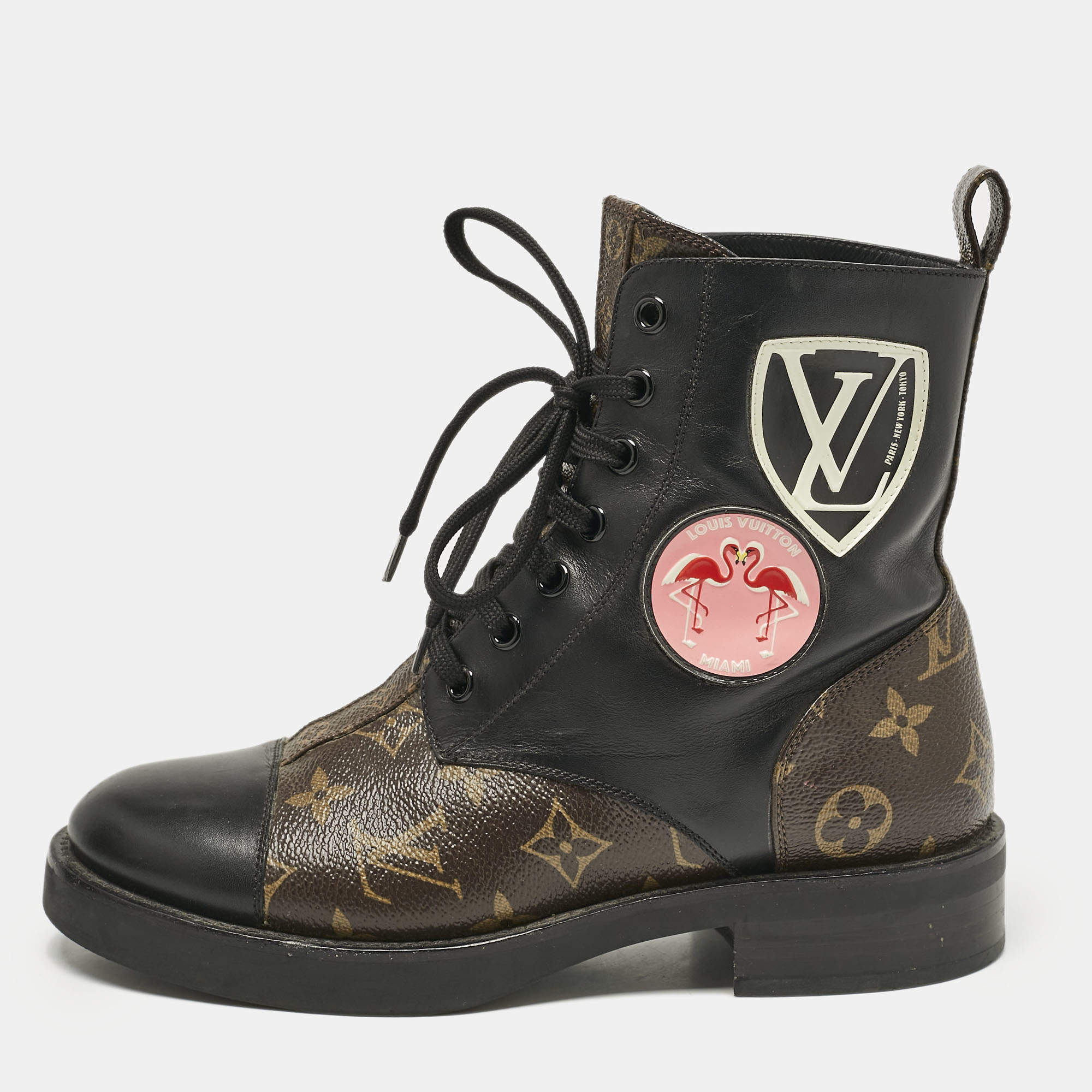 Louis Vuitton Monogram Canvas and Leather Wonderland Ranger Combat Boots Size 36