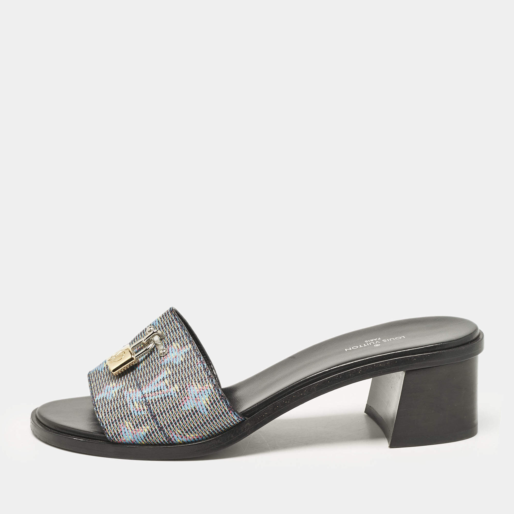 Pre Owned Louis Vuitton Multicolor LV Pop Monogram Canvas Lock It Mule Sandals Size 38