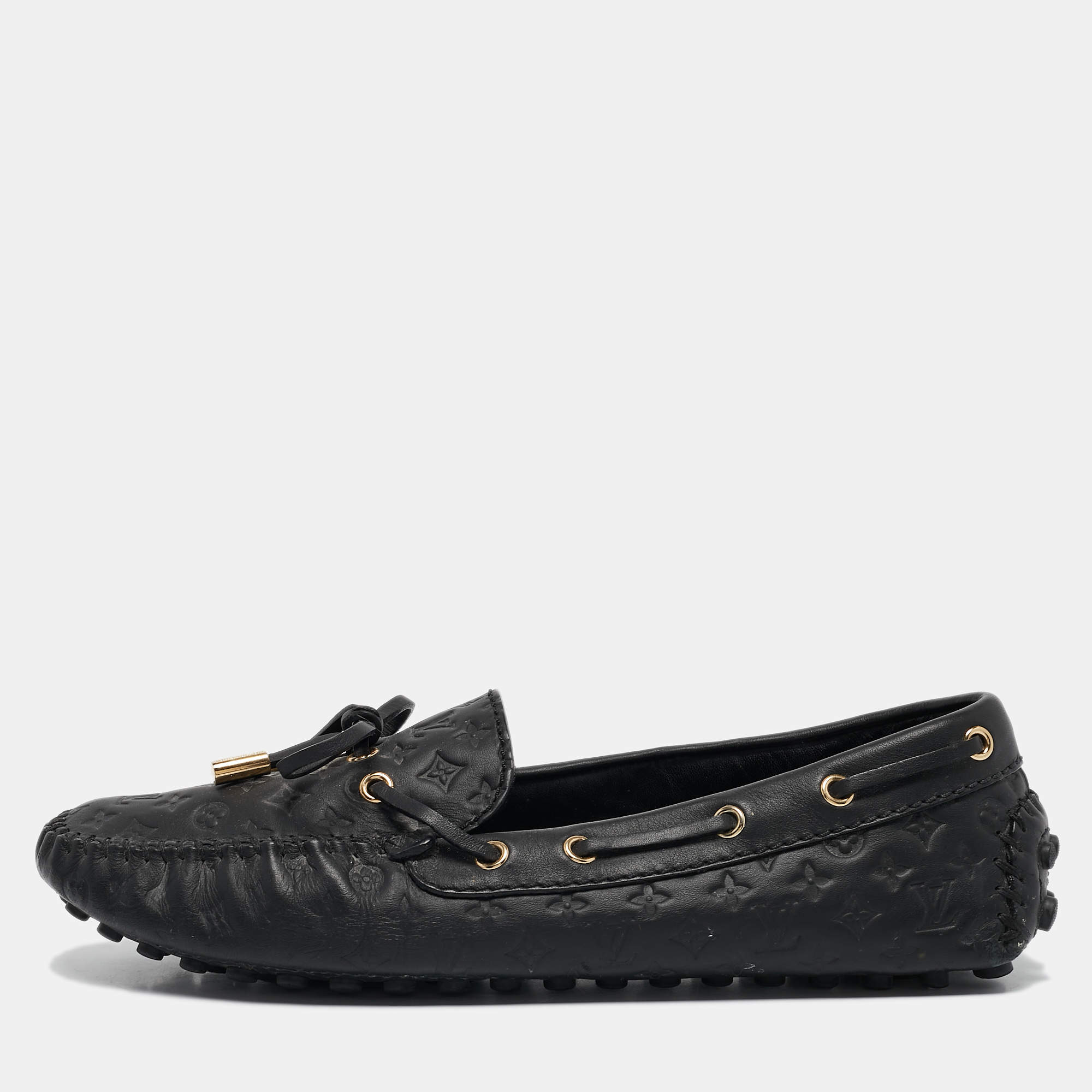 Louis Vuitton Black Monogram Empreinte Leather Gloria Loafers Size 38