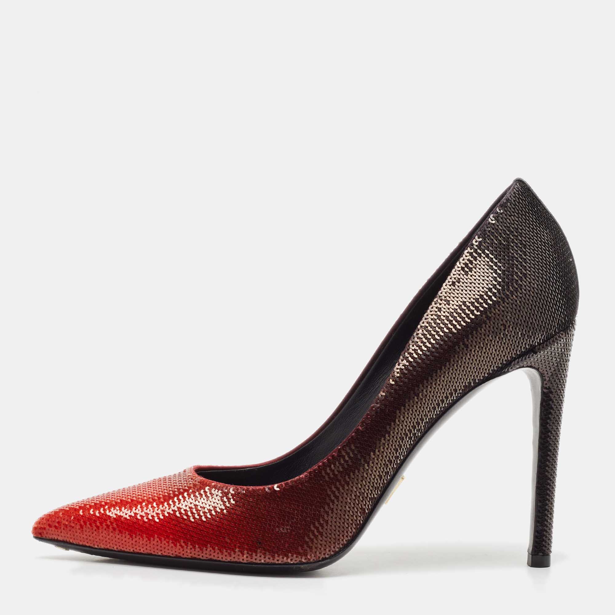Louis Vuitton Black/Red Sequins Liza Pointed Toe Pumps Size 40