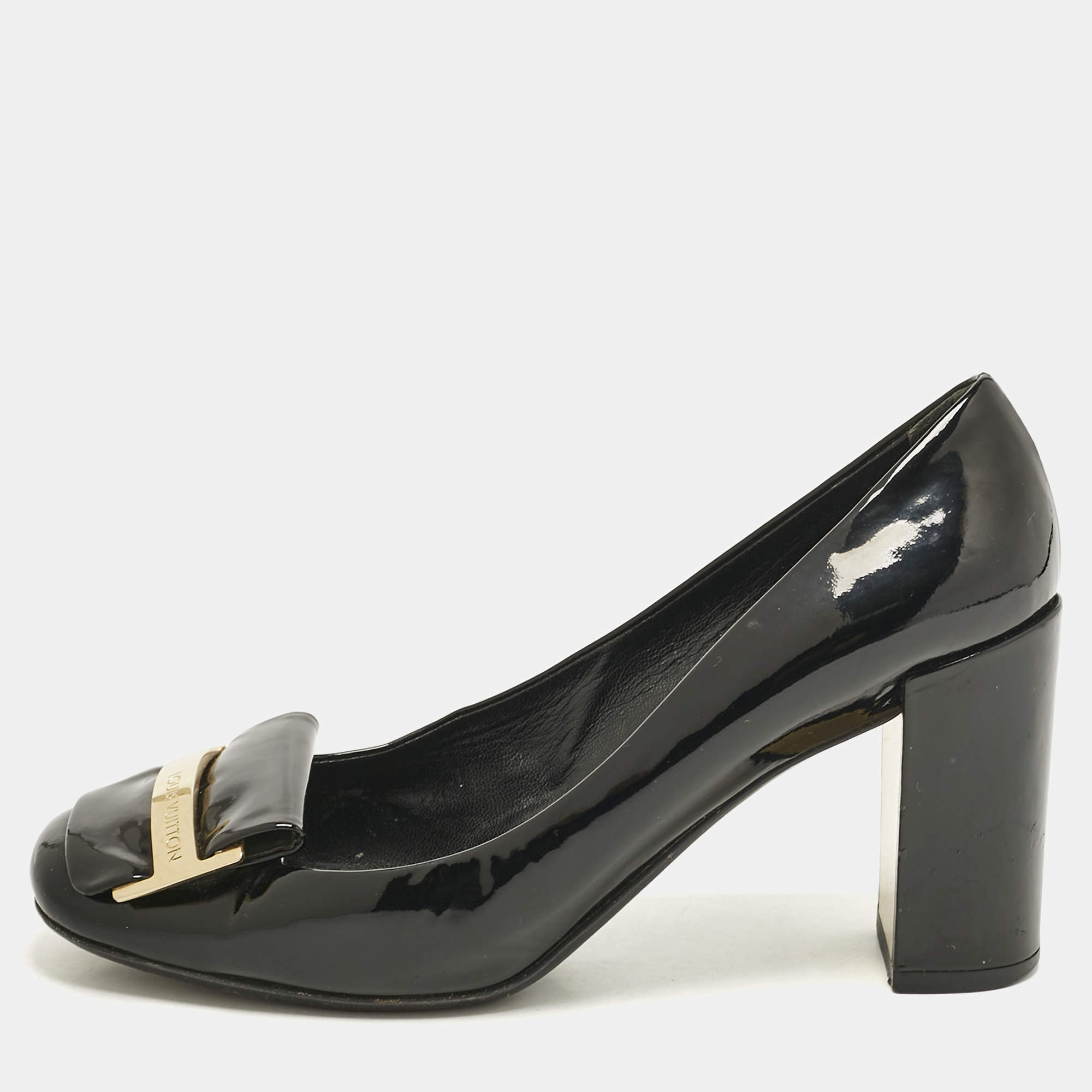 Pre Owned Louis Vuitton Black Patent Leather Round Toe Pumps Size 37
