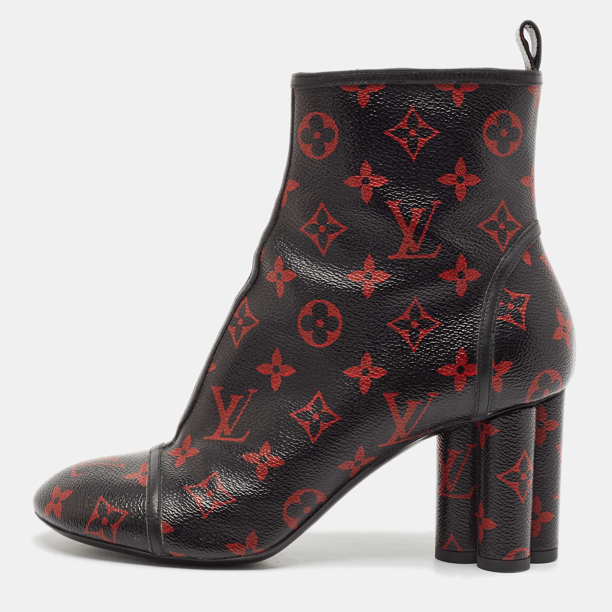 Louis Vuitton Black/Red Monogram Canvas Revival Ankle Length Boots Size 38