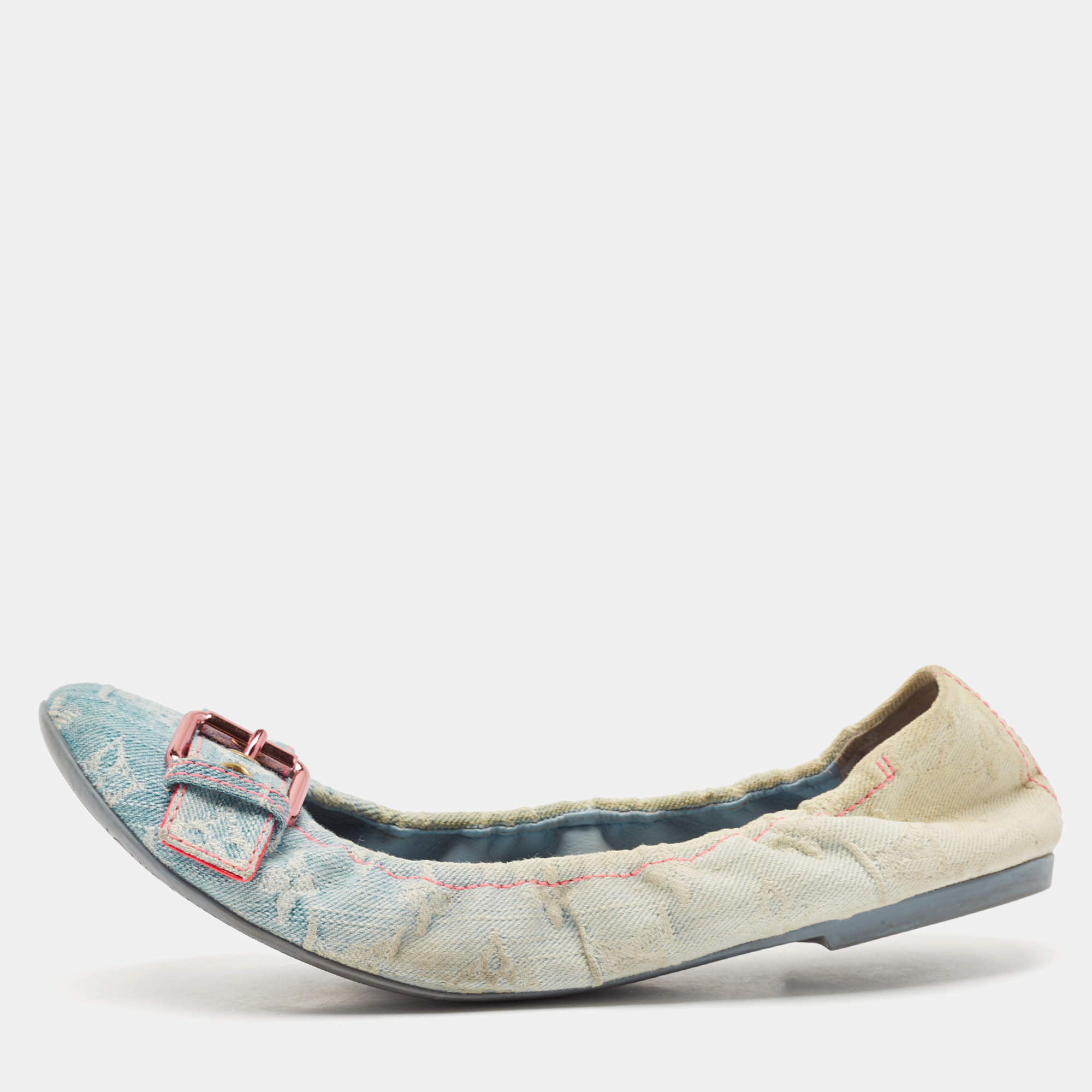 Louis Vuitton Two Tone Denim Buckle Scrunch Ballet Flats Size 41