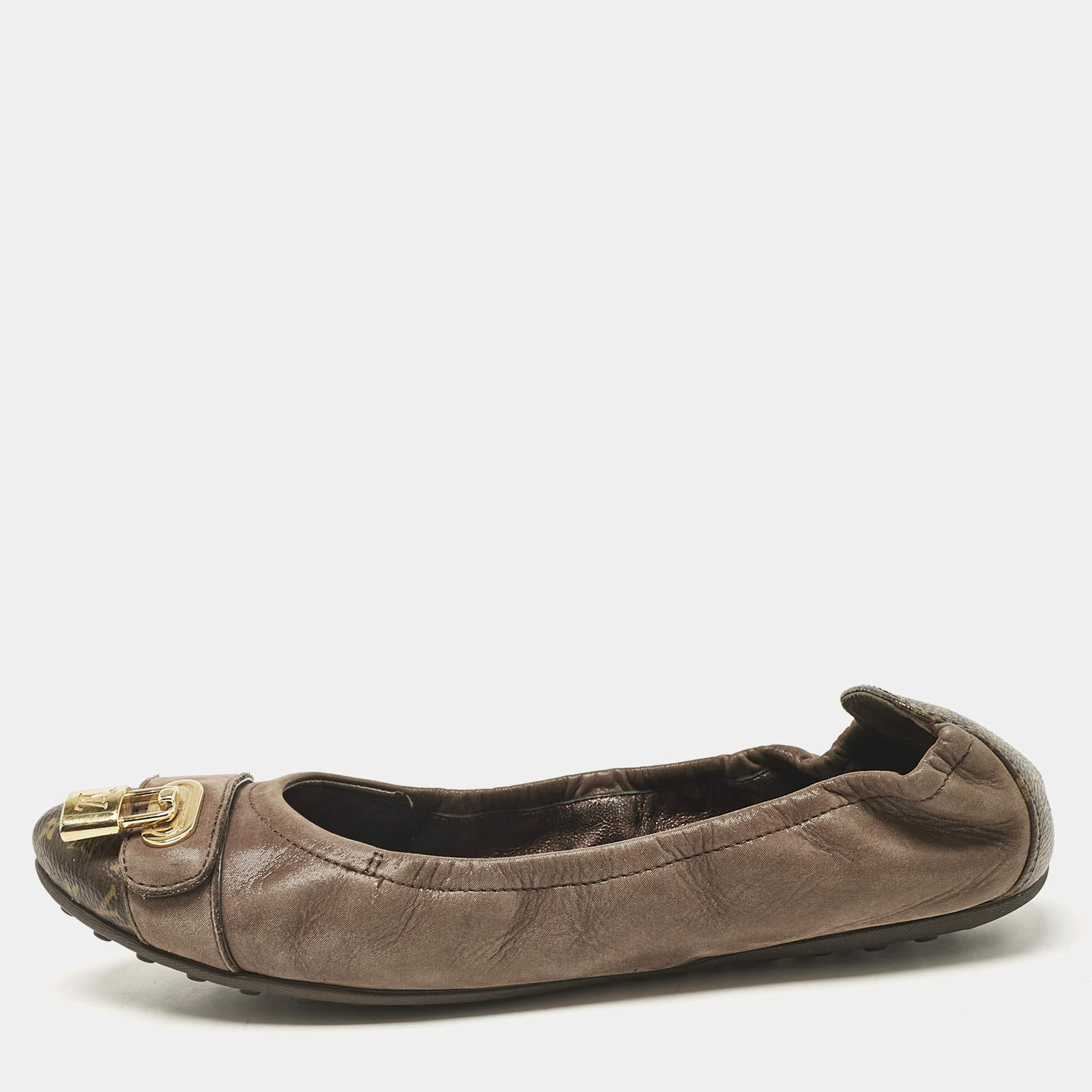 Louis Vuitton Brown Nubuck and Monogram Canvas Lucky Ballet Flats Size 38