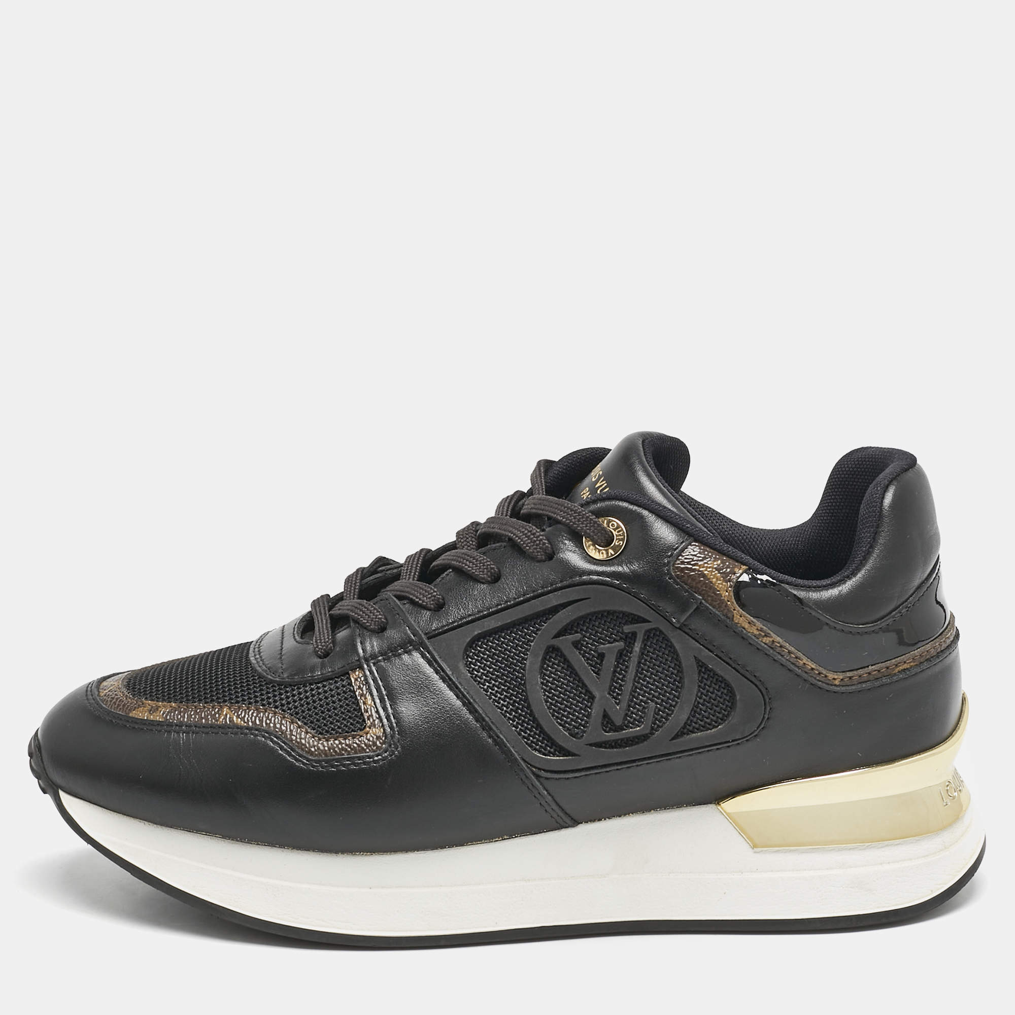 Louis Vuitton Brown/Black Leather and Canvas Neo Run Away Sneakers Size 39
