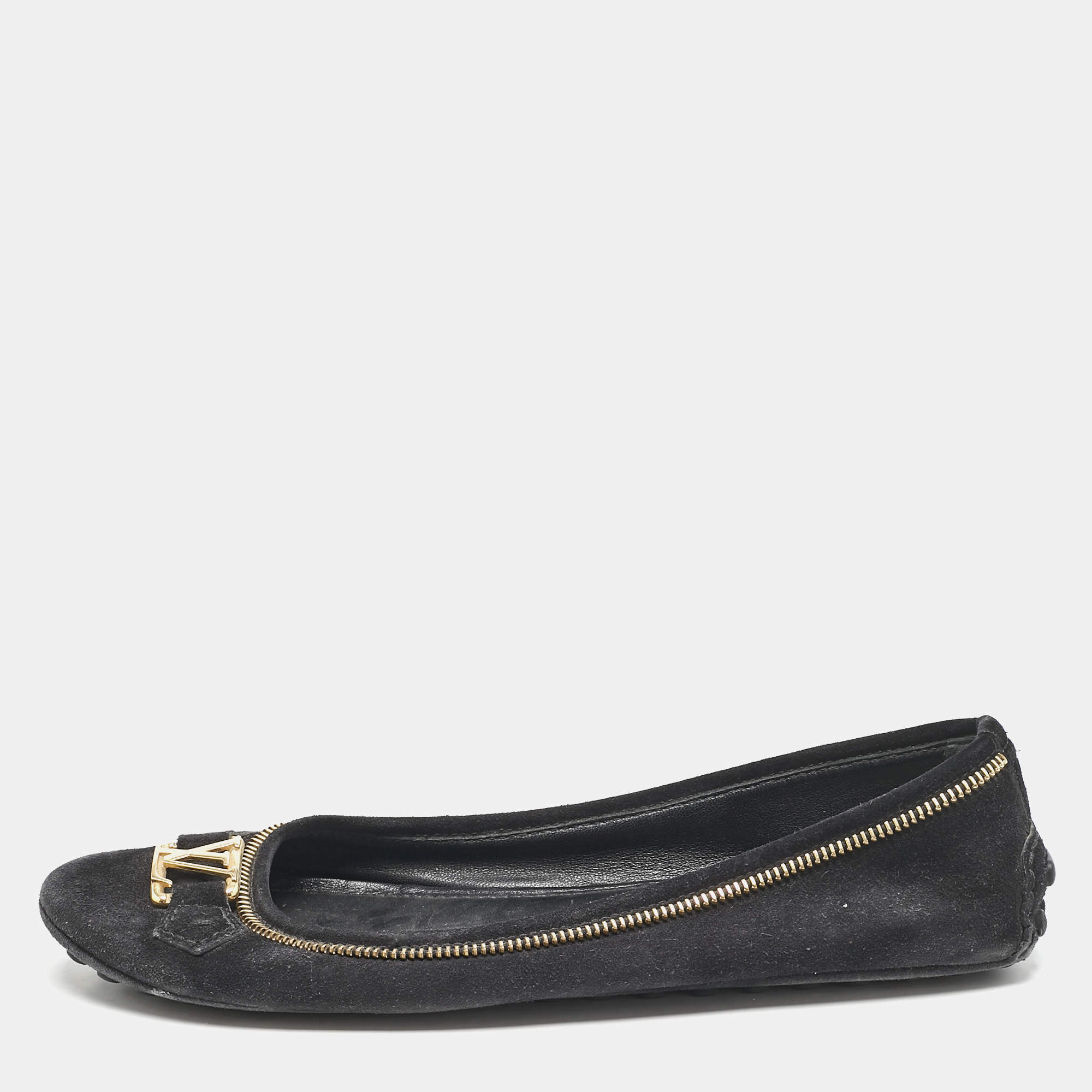 Louis Vuitton Black Suede Oxford Ballet Flats Size 39.5