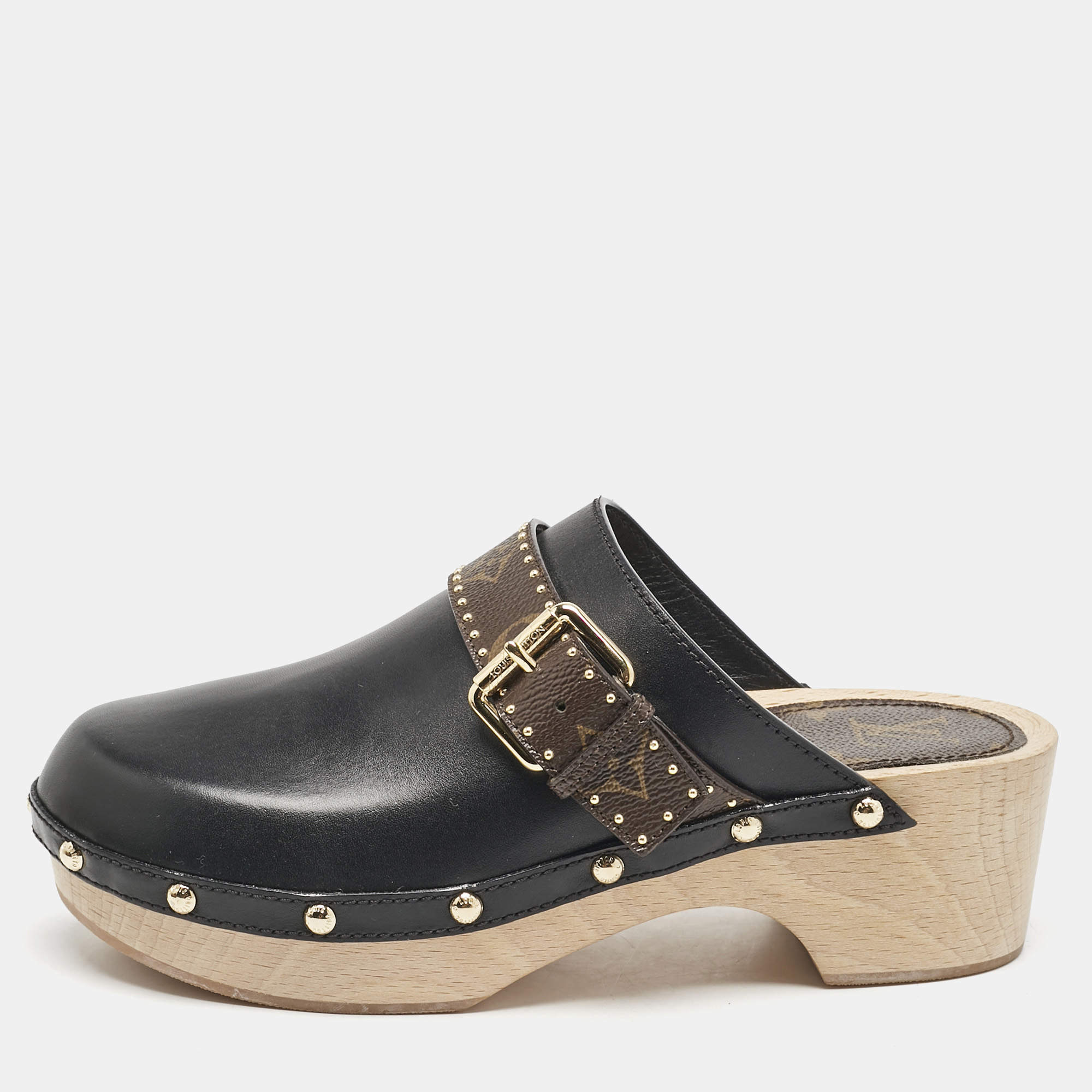 Louis Vuitton Black/Brown Canvas and Leather Cottage Clogs Size 38