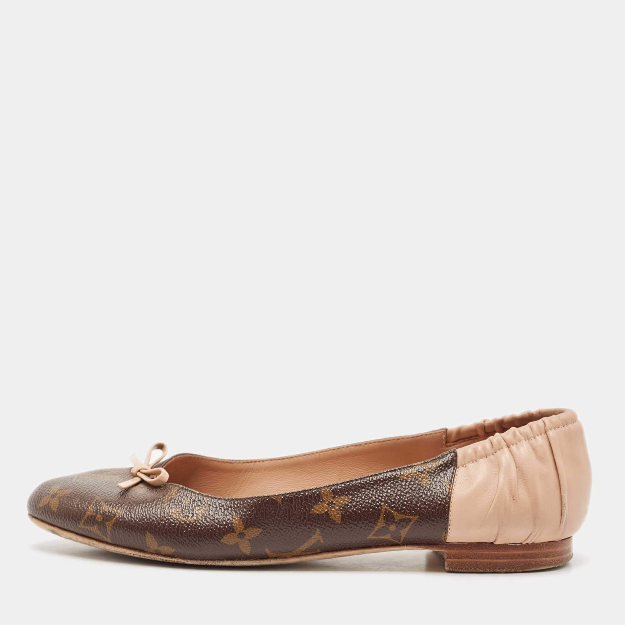 Louis Vuitton Brown/Pink Monogram Canvas and Leather Scrunch Ballet Flats Size 37.5