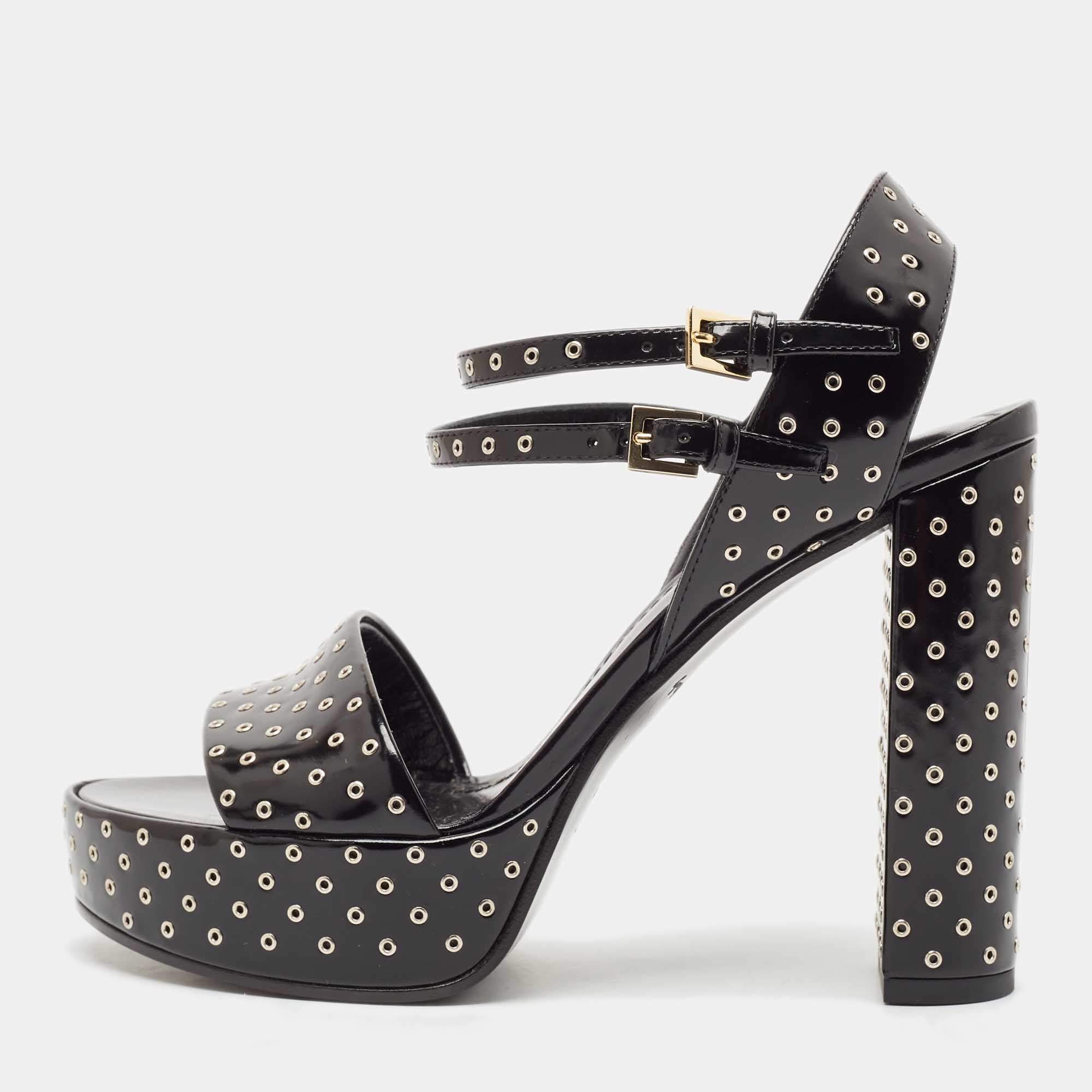 Louis Vuitton Black Leather Eyelet Platfrom Sandals Size 37