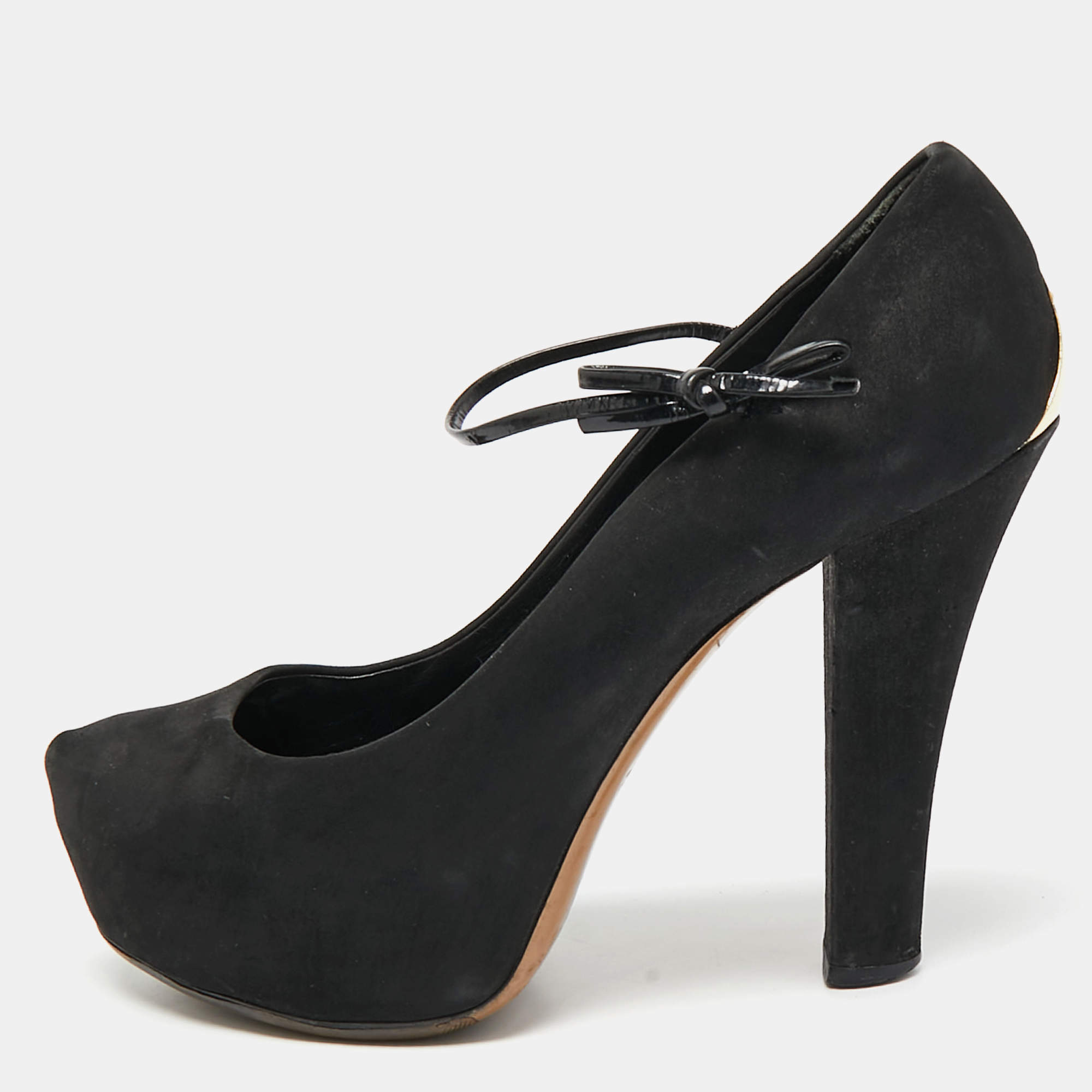 Louis Vuitton Black Nubuck Leather Varennes Platform Pumps Size 36