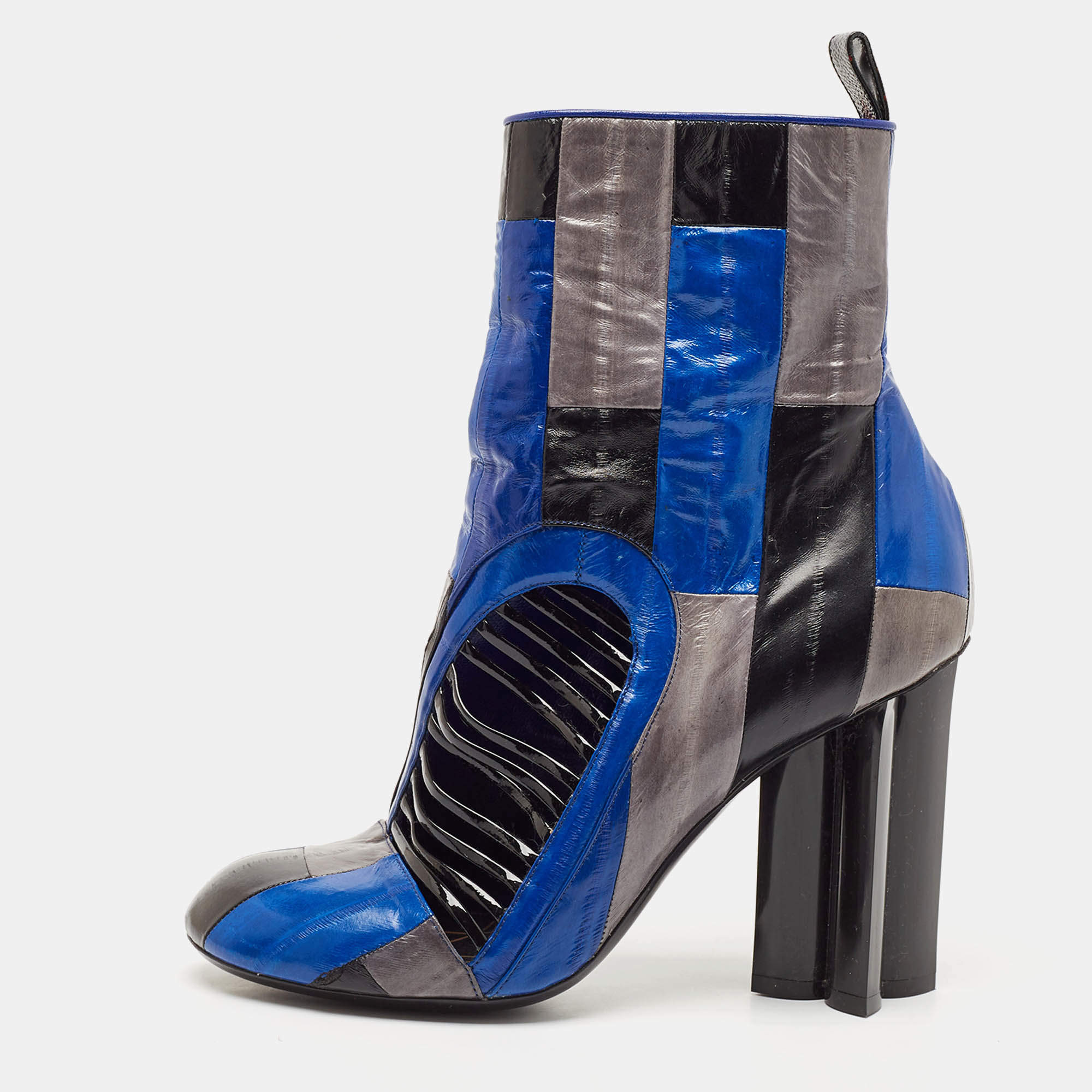 Louis Vuitton Multicolor Eel and Patent Leather Ankle Boots Size 38