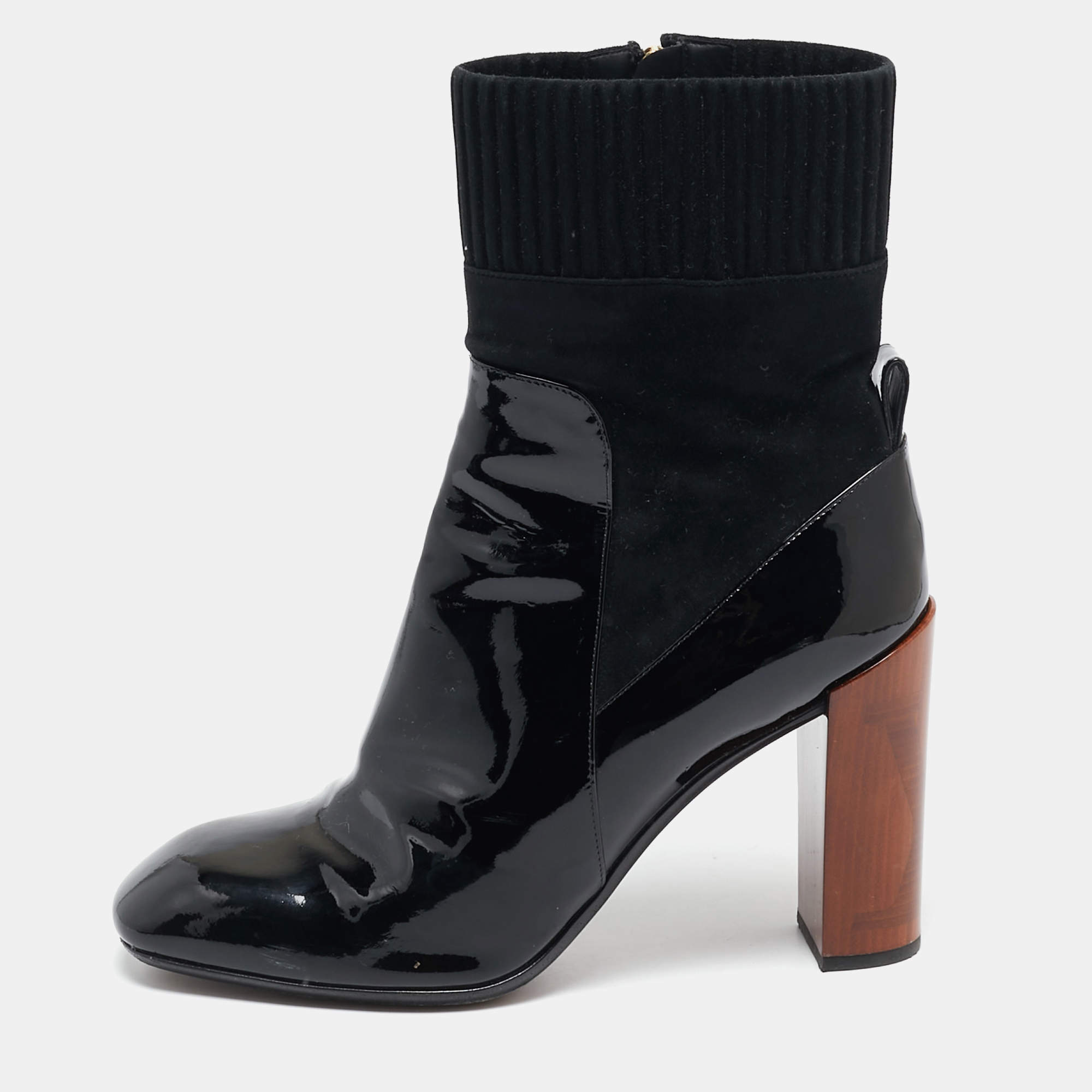 Louis Vuitton Black Patent Leather and Suede Studio Ankle Length Boots Size 39