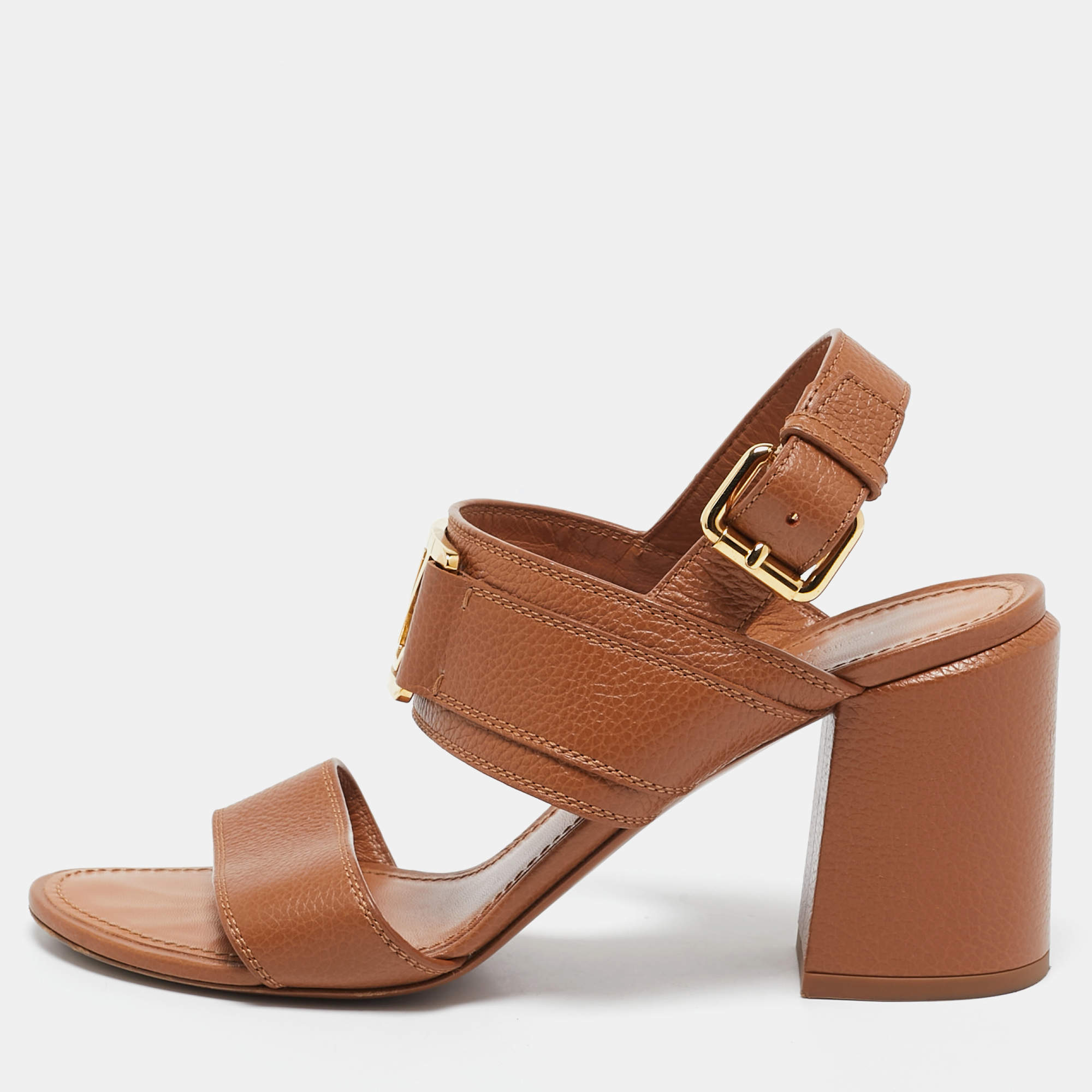 Pre Owned Louis Vuitton Brown Leather Horizon Ankle Strap Sandals Size 38.5