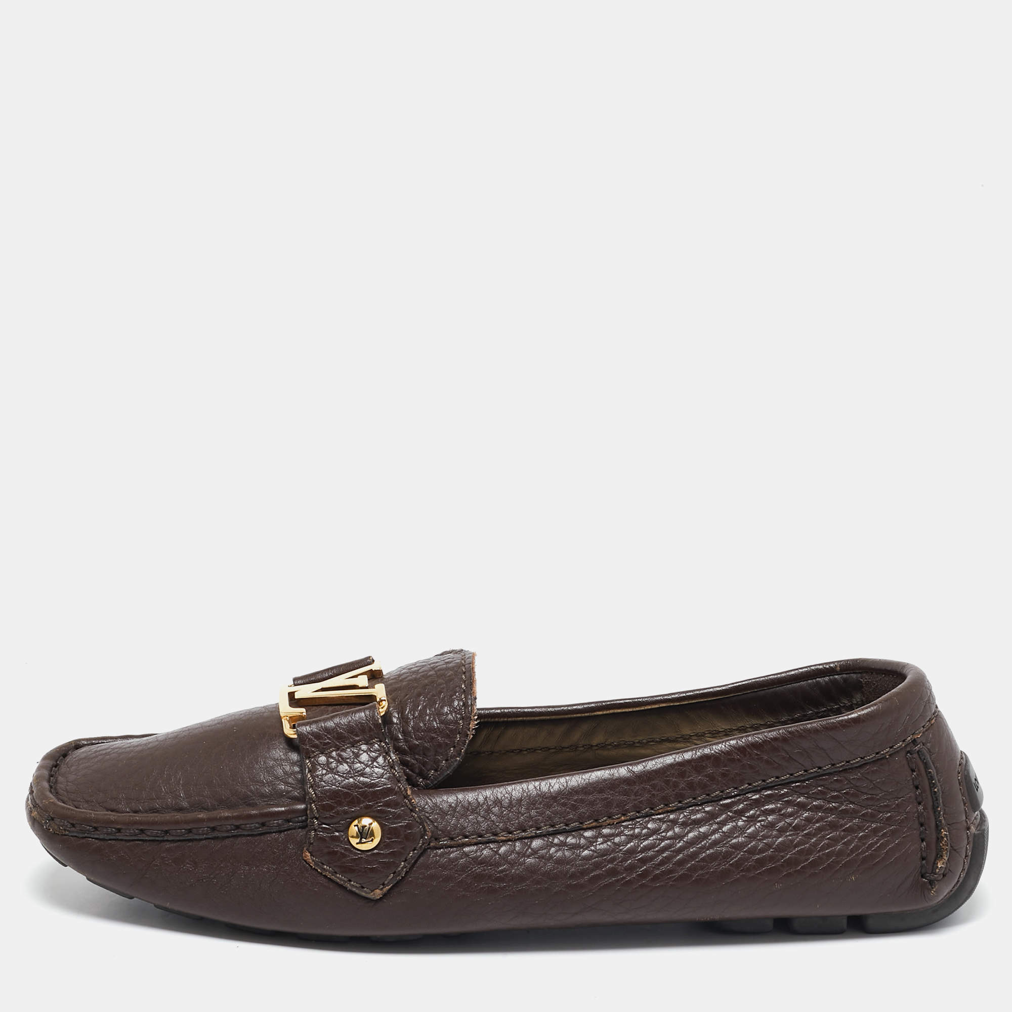 Louis Vuitton Brown Leather Oxford Slip On Loafers Size 38