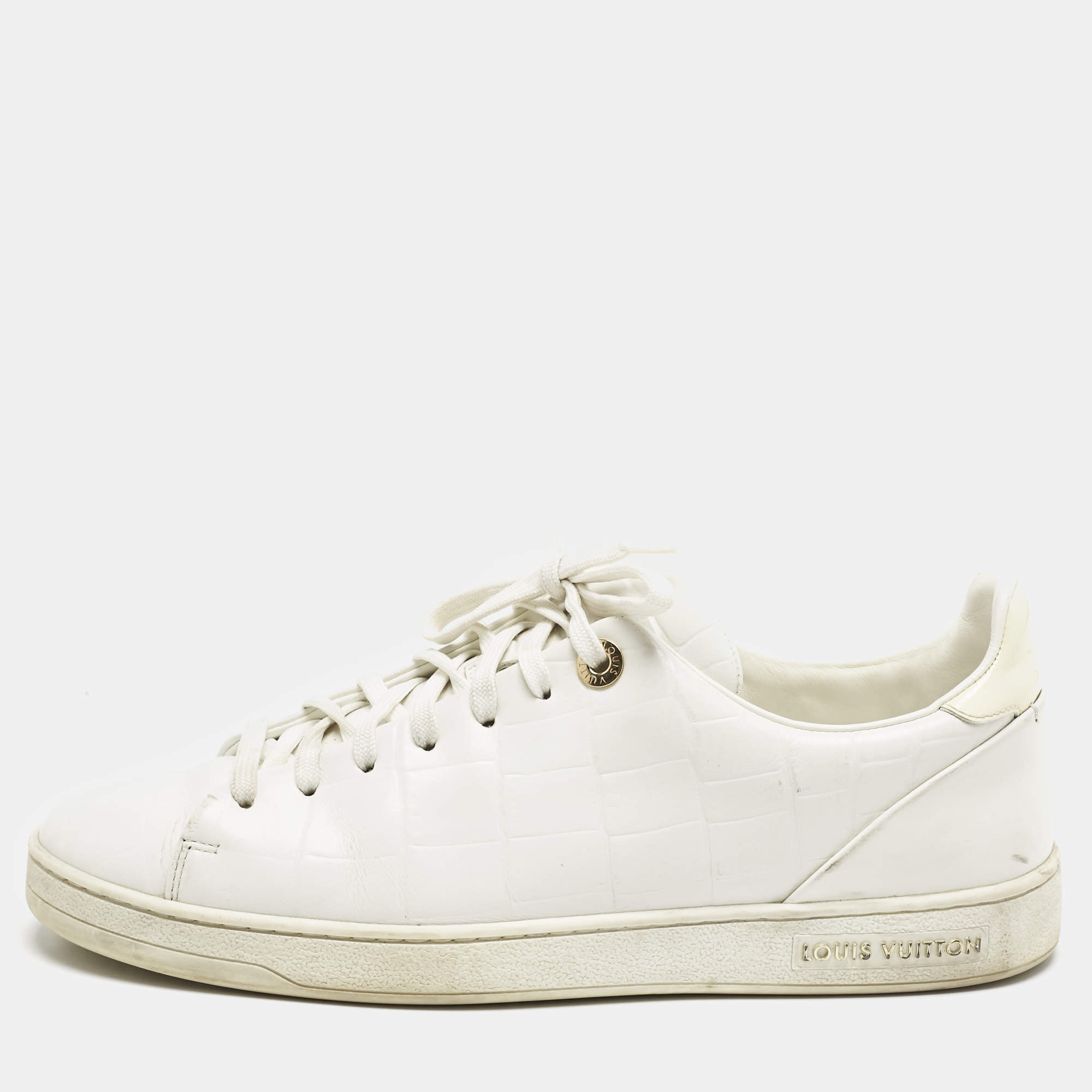 Louis Vuitton White Croc Embossed Leather Frontrow Sneakers Size 40 