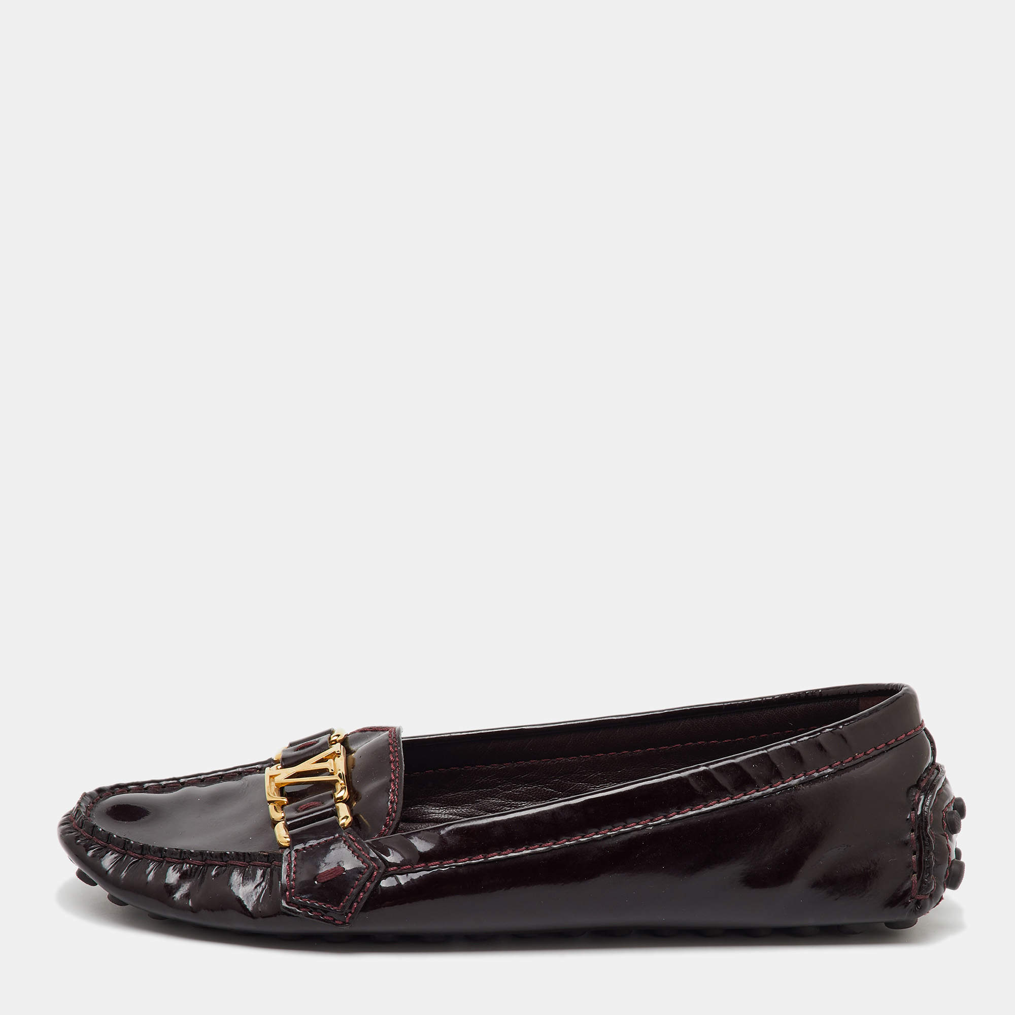 Louis Vuitton Burgundy Patent Leather Oxford Loafers Size 38.5