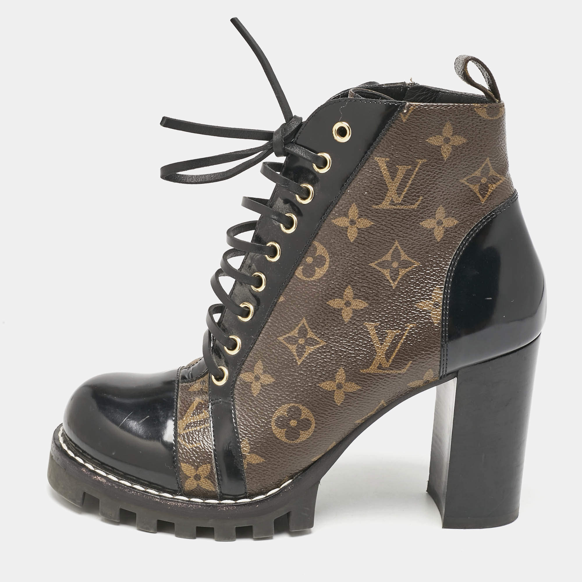 Louis Vuitton Brown/Black Monogram Canvas and Leather Star Trail Ankle Length Boots Size 40