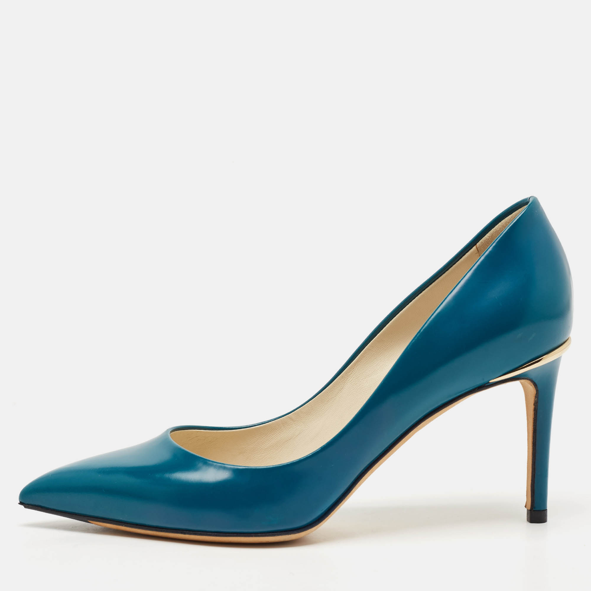 Pre Owned حذاء كعب عالي لوي فيتون جلد بيج لامع خط عين مقدمة مدببة مقاس 39