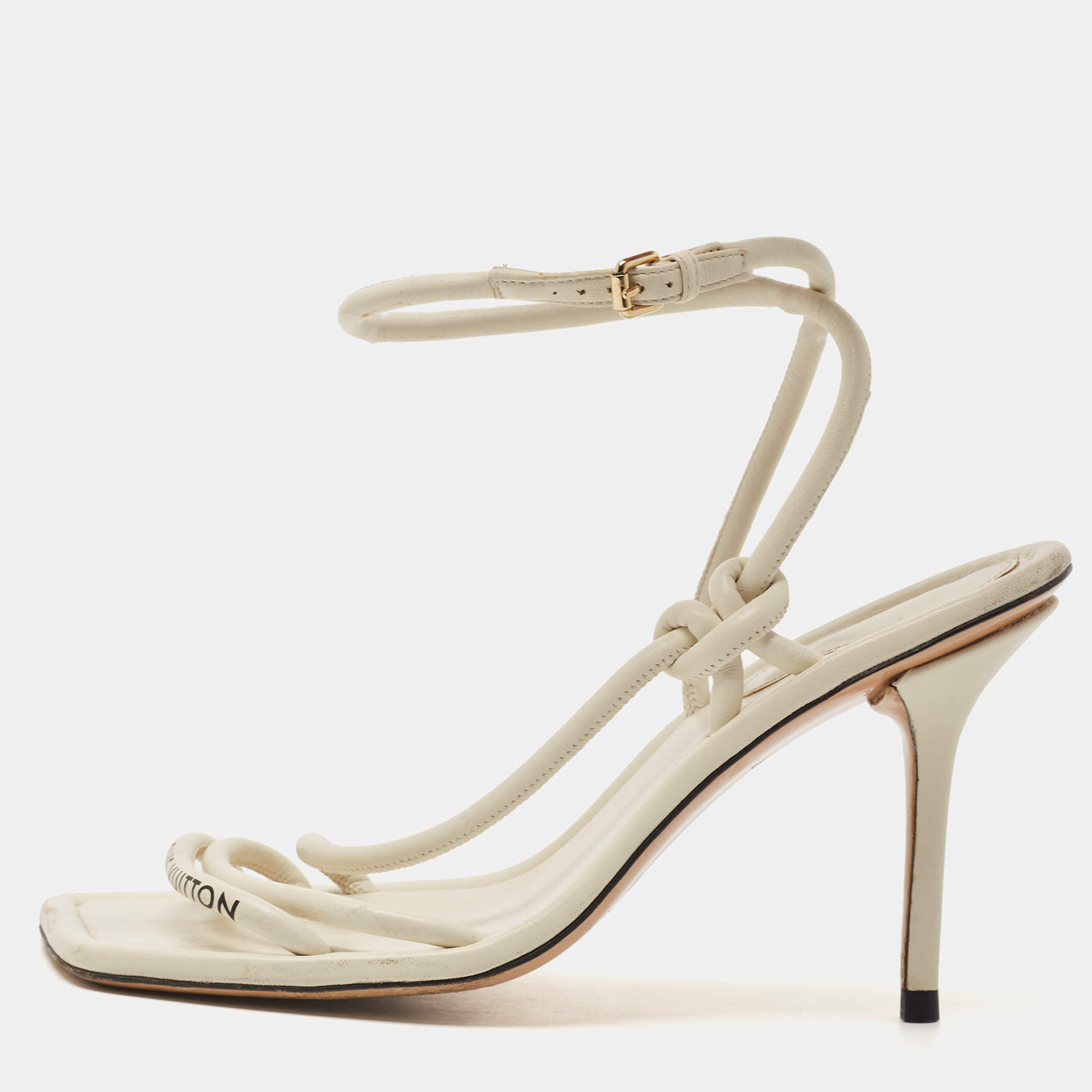 Louis Vuitton Cream Leather Ankle Strap Sandals Size 39