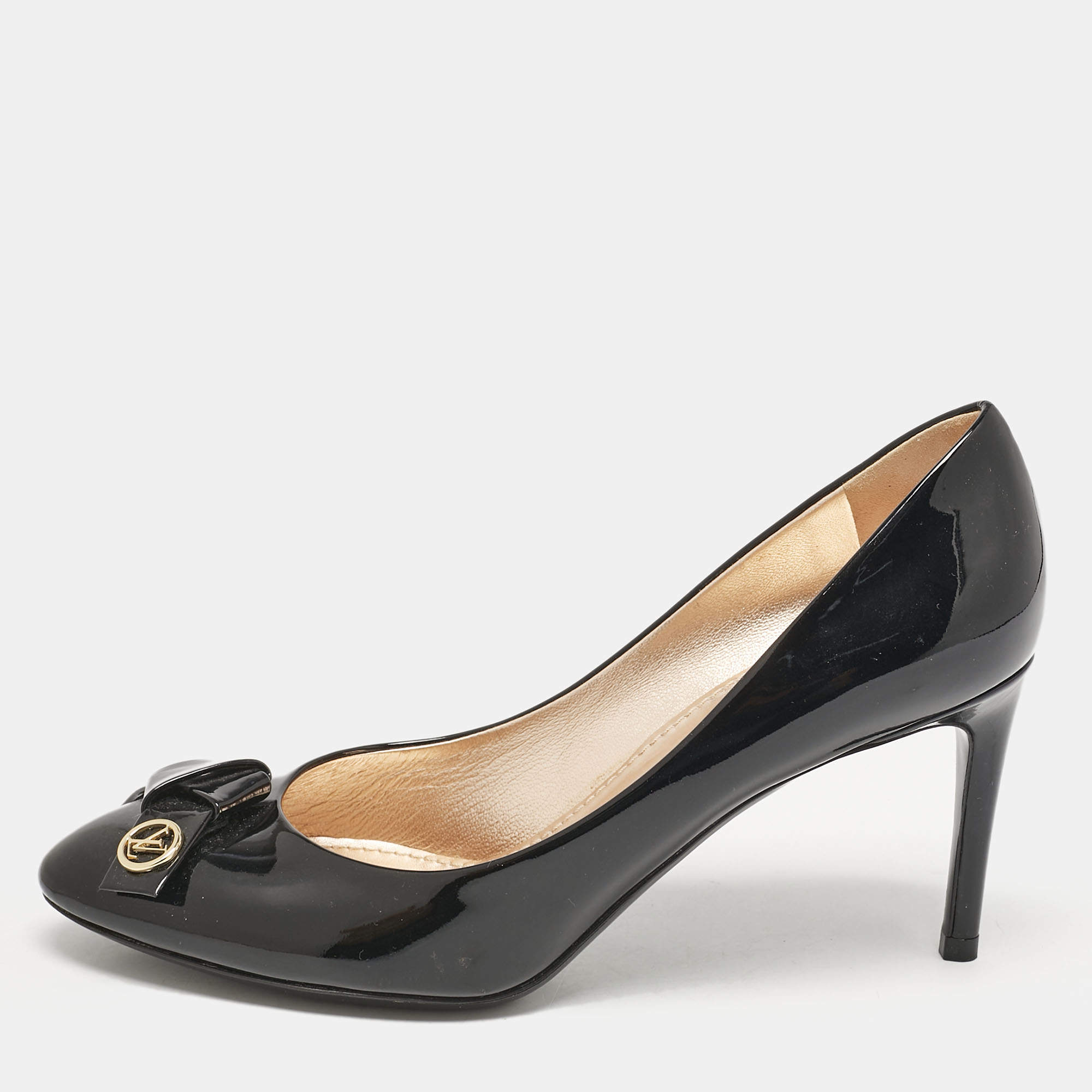Louis Vuitton Black Patent Leather Bow Fiance Pumps Size 36.5