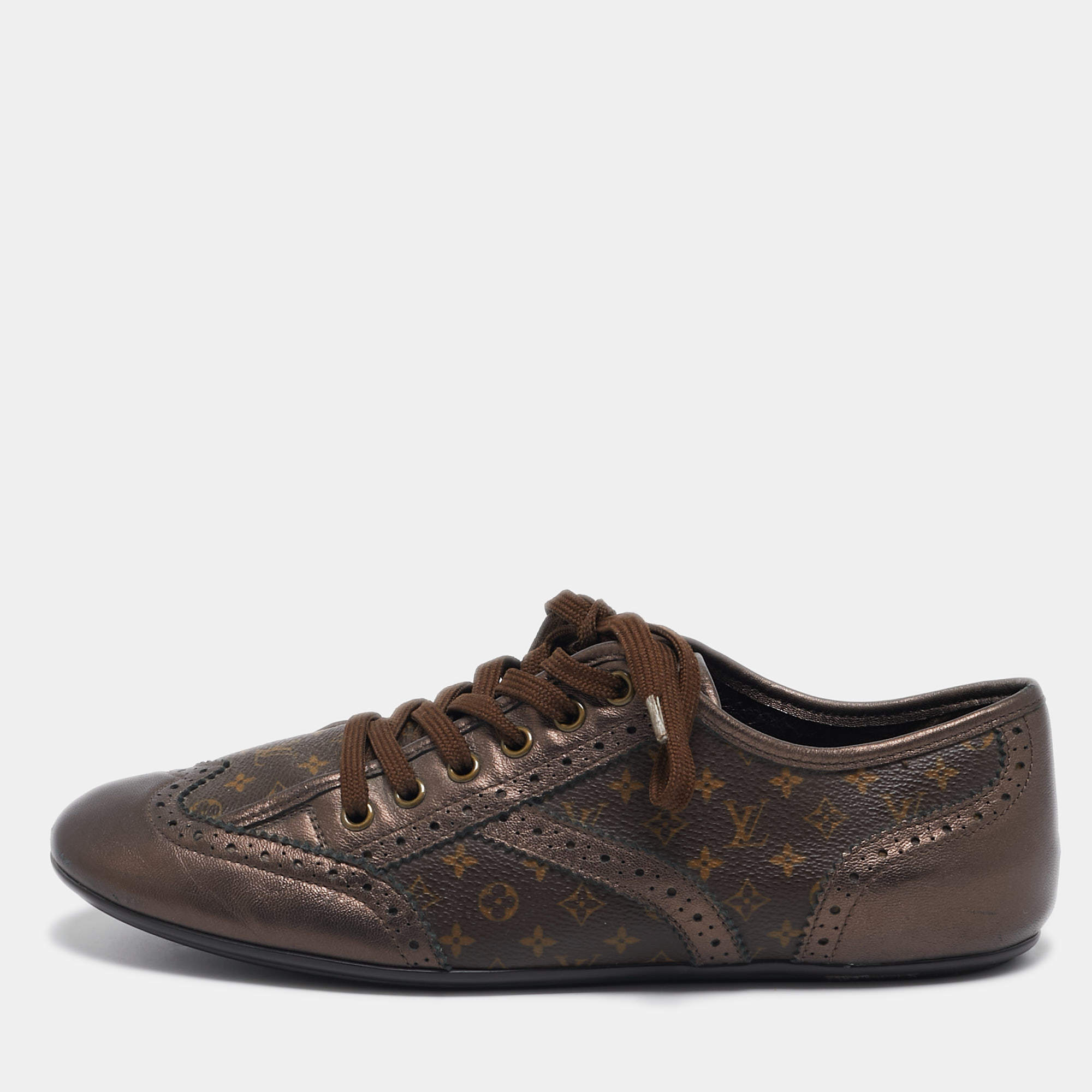 Louis Vuitton Monogram Canvas and Brogue Leather Lyrics Low Top Sneakers Size 38